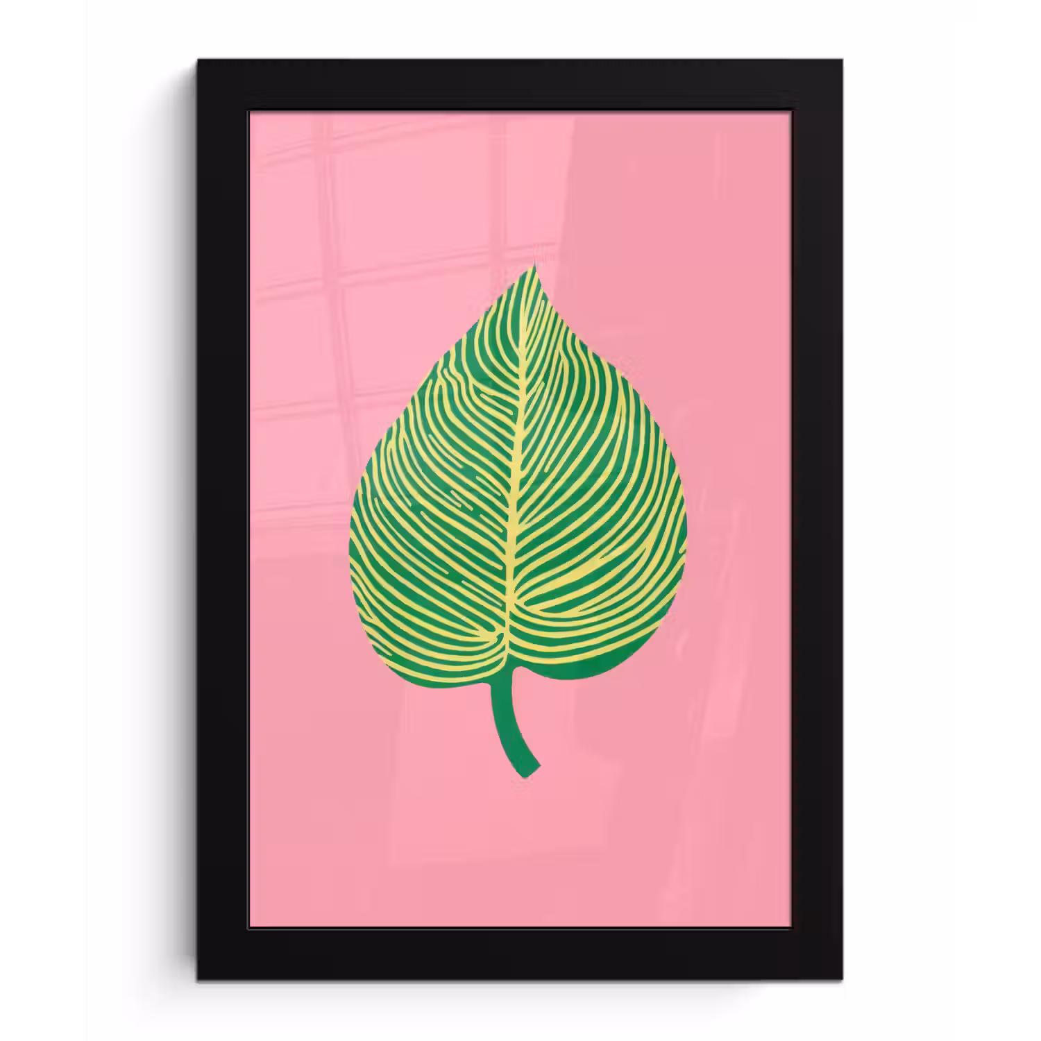 Illustratie - Blad - Minimalistisch - Groen fotolijst zwart zonder passe partout klein -3d