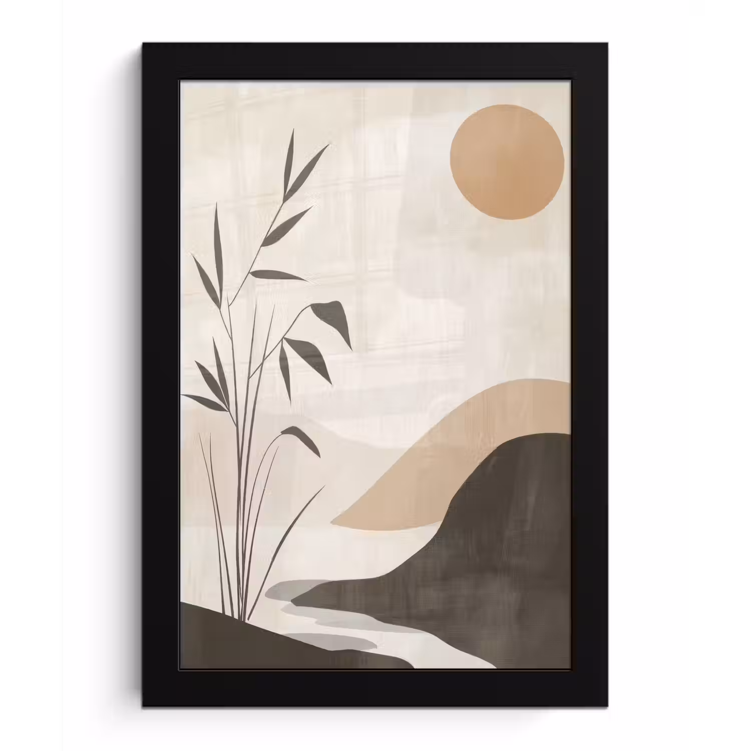 Japandi - Landschap - Beige fotolijst zwart zonder passe partout klein -3d