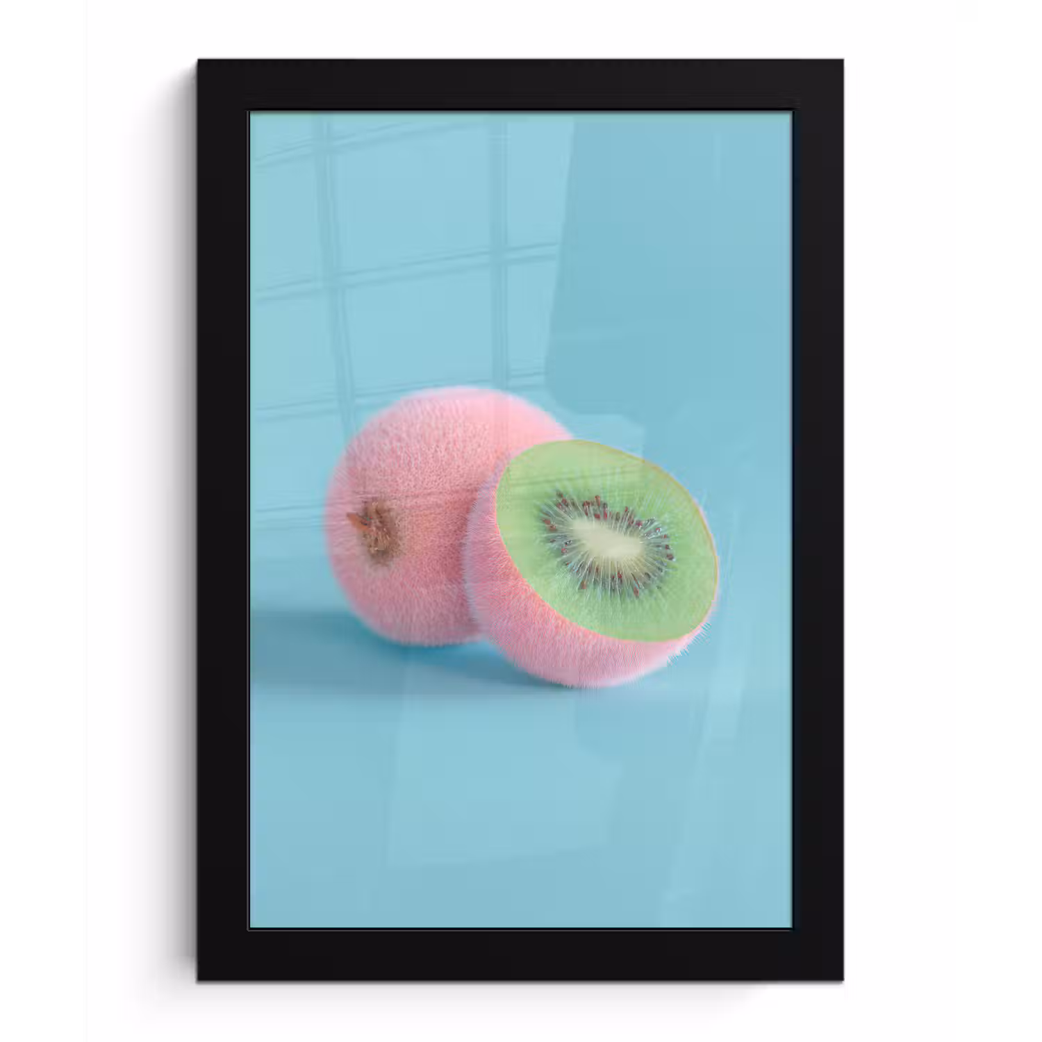 Kiwi - Blauw - Surrealistisch fotolijst zwart zonder passe partout klein -3d