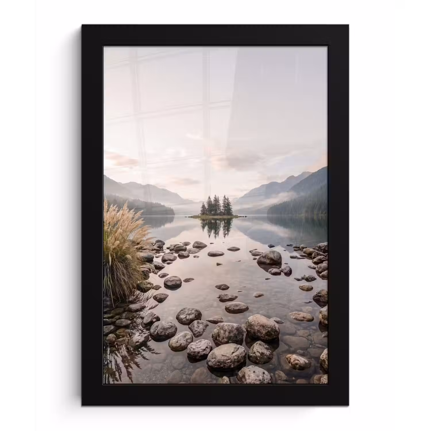 Meer - Bergen - Landschap - Groen fotolijst zwart zonder passe partout klein -3d
