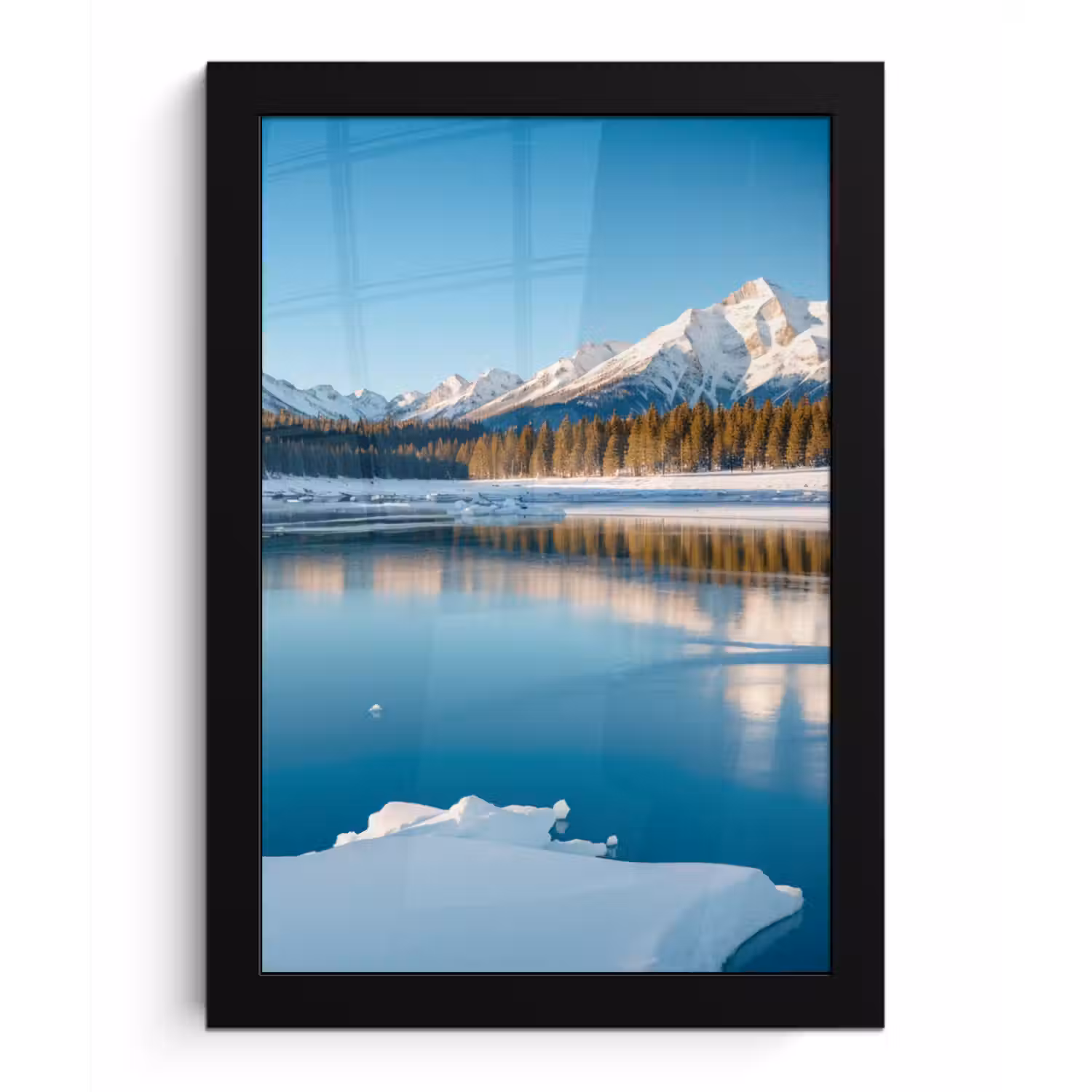 Landschap - Winter - Meer - Bergen - Uitzicht - IJs fotolijst zwart zonder passe partout klein -3d