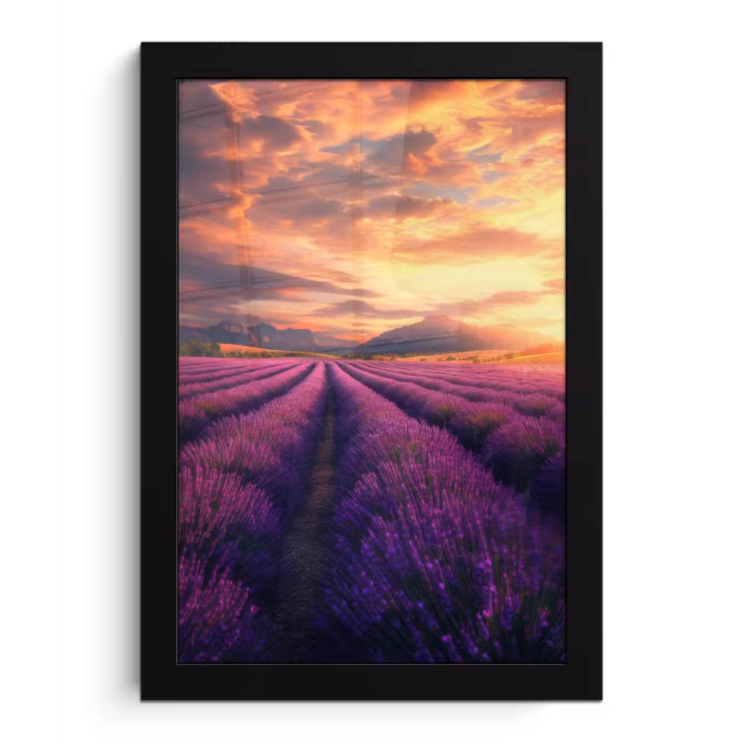 Lavendelveld - Zonsondergang - Paars fotolijst zwart zonder passe partout klein -3d