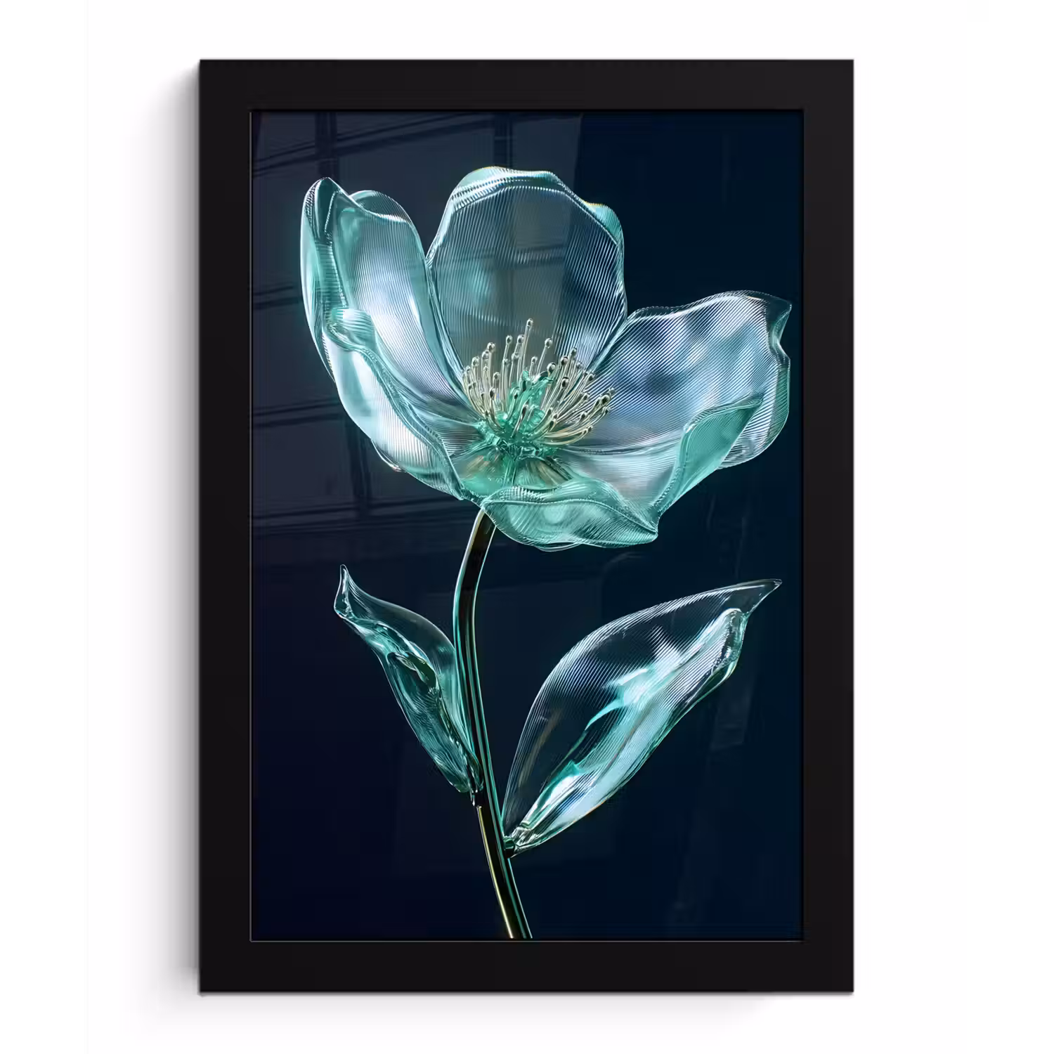 Bladeren - Bloem - Glazen - Donkerblauw fotolijst zwart zonder passe partout klein -3d
