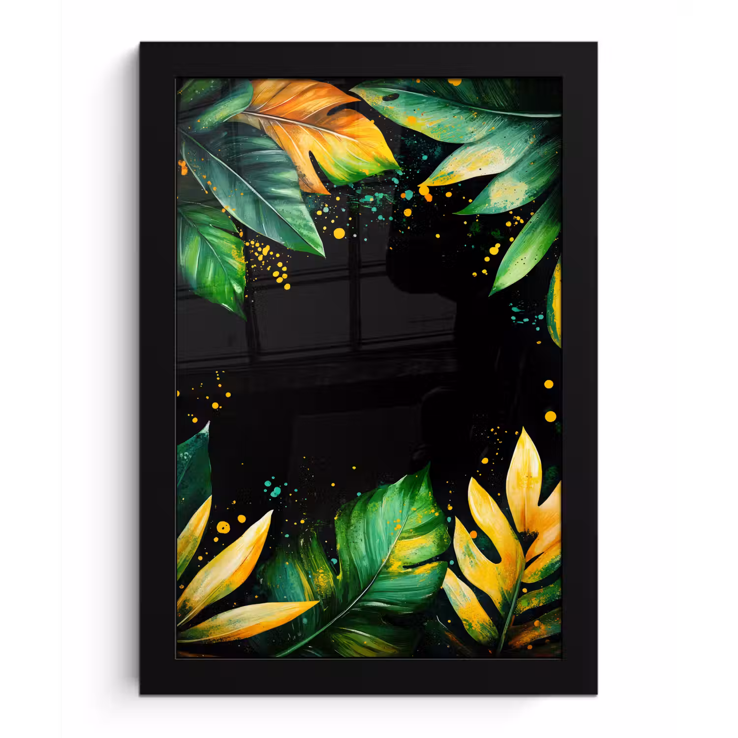 Bladeren - Groen - Geel - Verf - Jungle fotolijst zwart zonder passe partout klein -3d