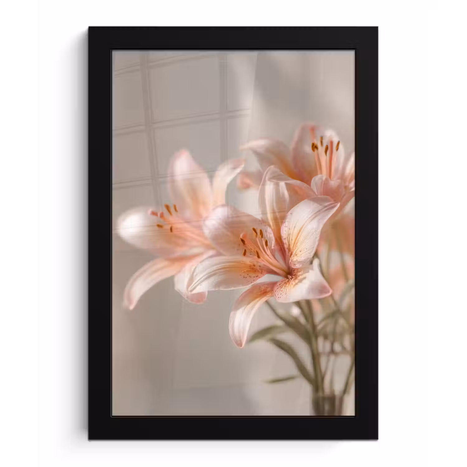 Lelies - Meeldraden - Roze - Wazig fotolijst zwart zonder passe partout klein -3d