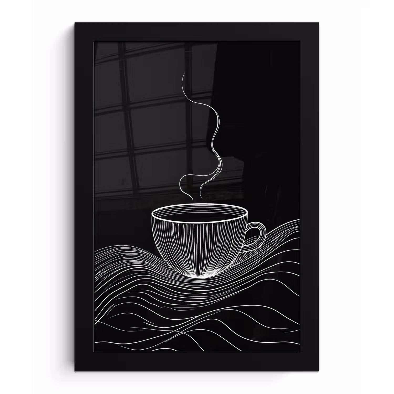 Lijntekening - Koffiekop - Zwart fotolijst zwart zonder passe partout klein -3d