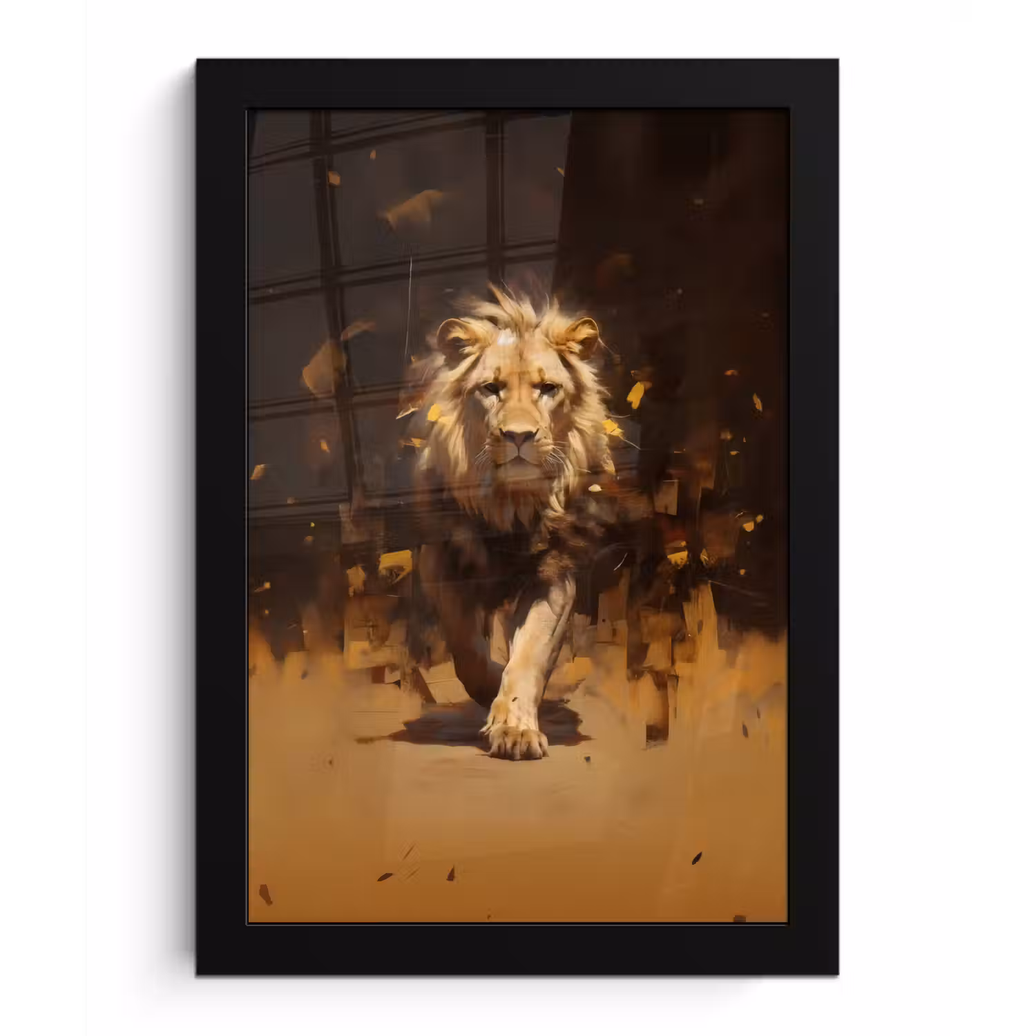 Leeuw - Geschilderd - Abstract - Goud fotolijst zwart zonder passe partout klein -3d