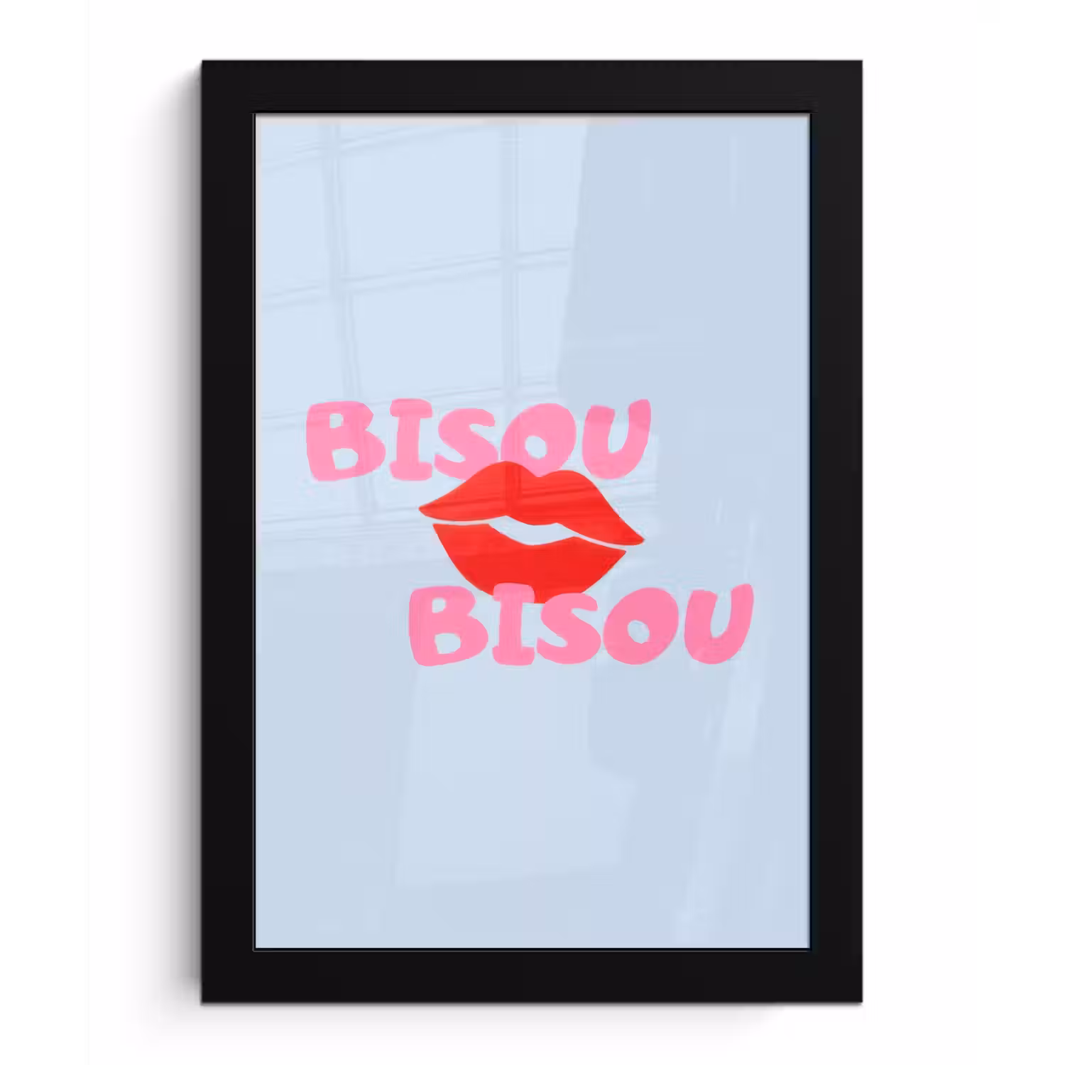 Lippen - Bisou - Blauw fotolijst zwart zonder passe partout klein -3d