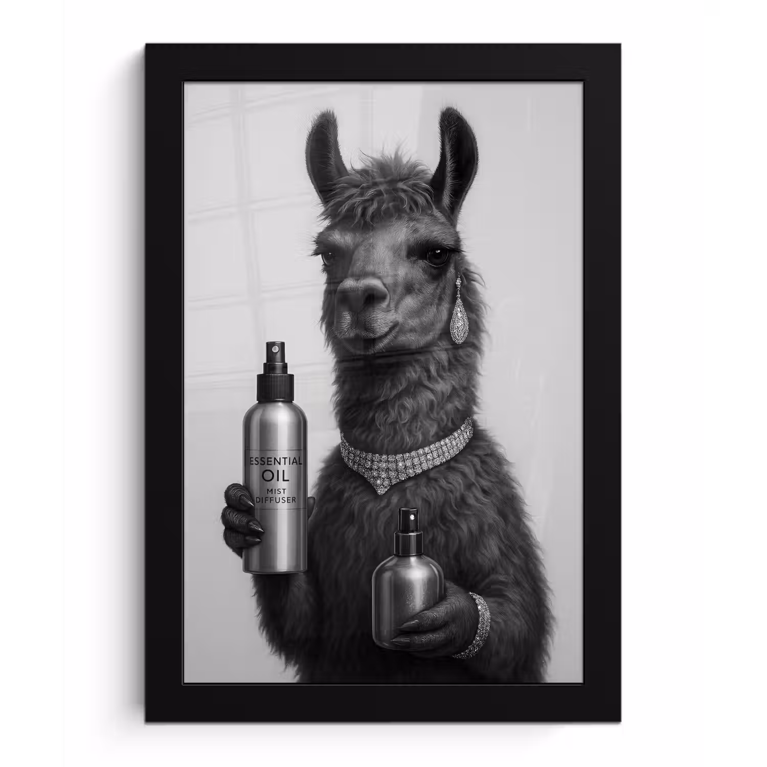 Lama - Flessen - Zwart - Wit fotolijst zwart zonder passe partout klein -3d