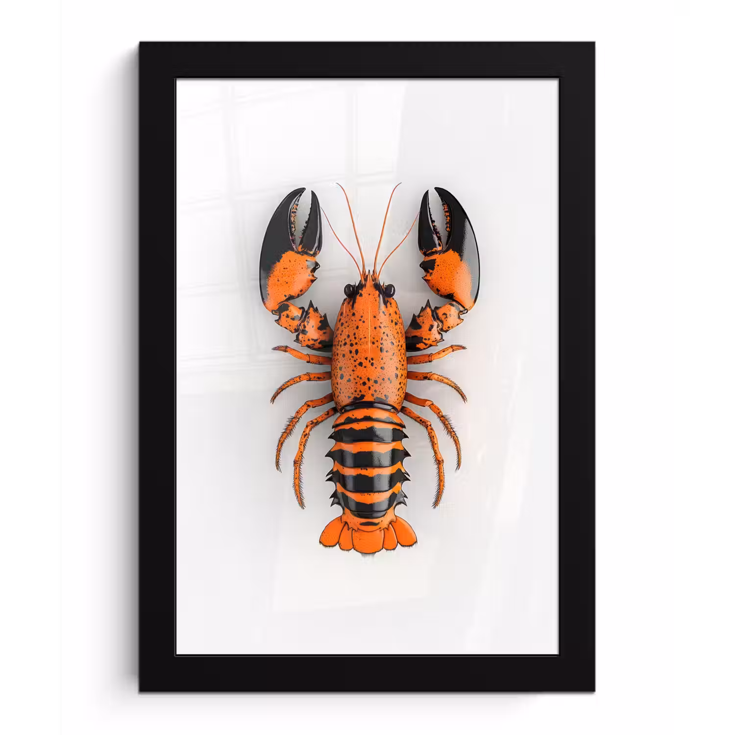 Kreeft - Zwart - Oranje - Wit - Uniek fotolijst zwart zonder passe partout klein -3d