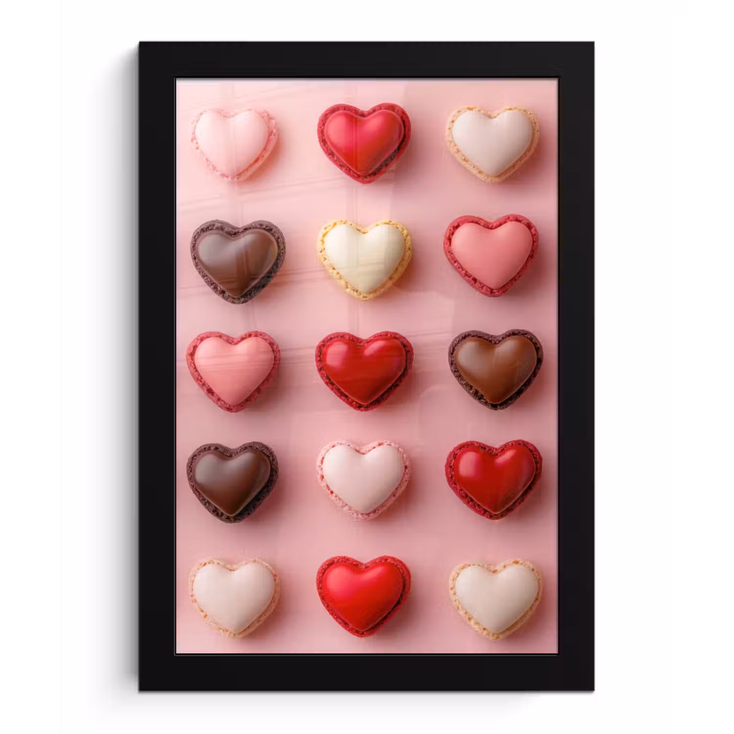 Macarons - Hartjes - Kleurrijk - Roze fotolijst zwart zonder passe partout klein -3d