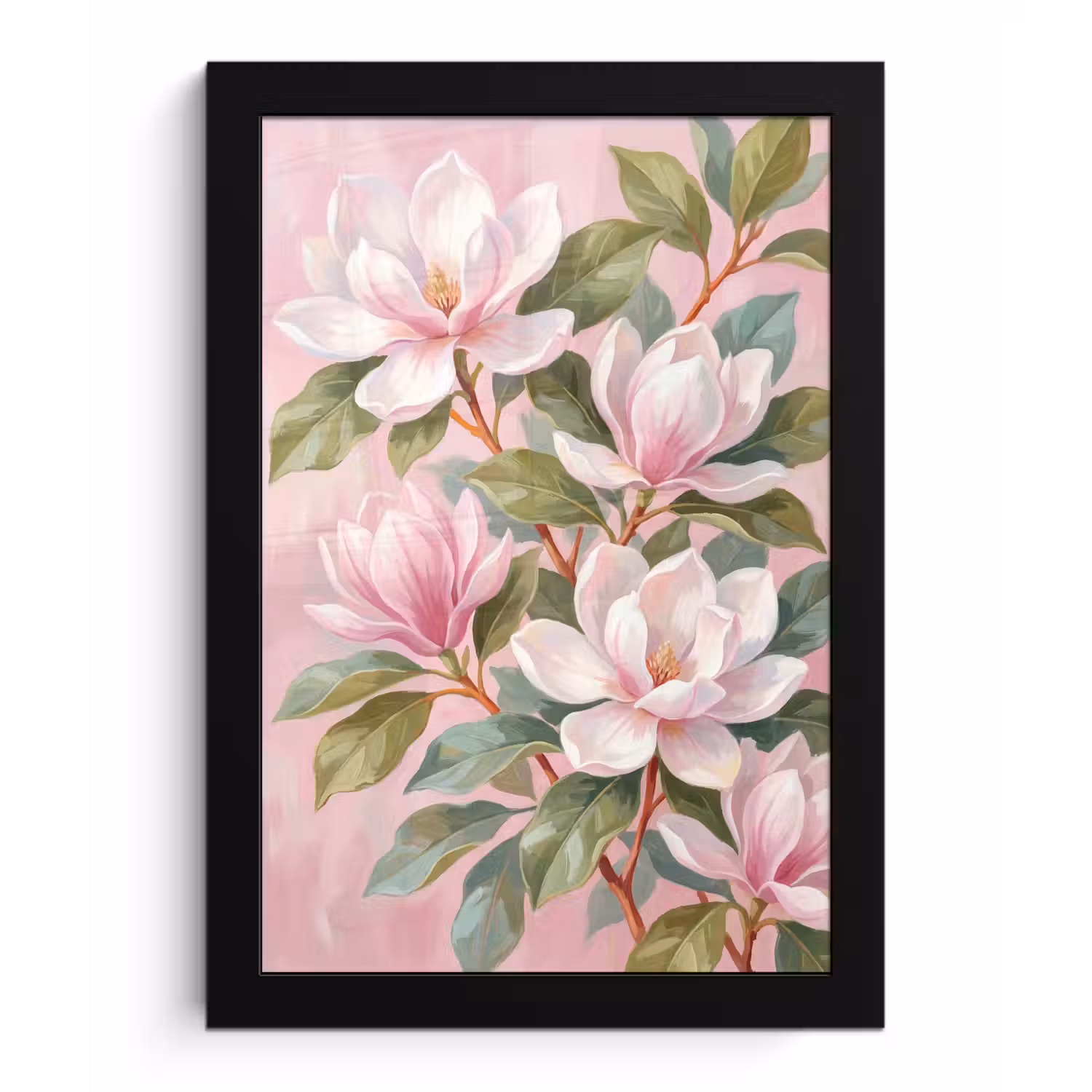 Magnolia's - Patroon - Roze fotolijst zwart zonder passe partout klein -3d