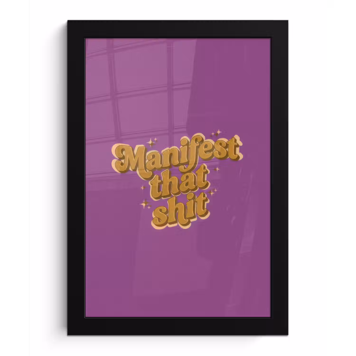Manifest that shit - Paars - Glitter fotolijst zwart zonder passe partout klein -3d