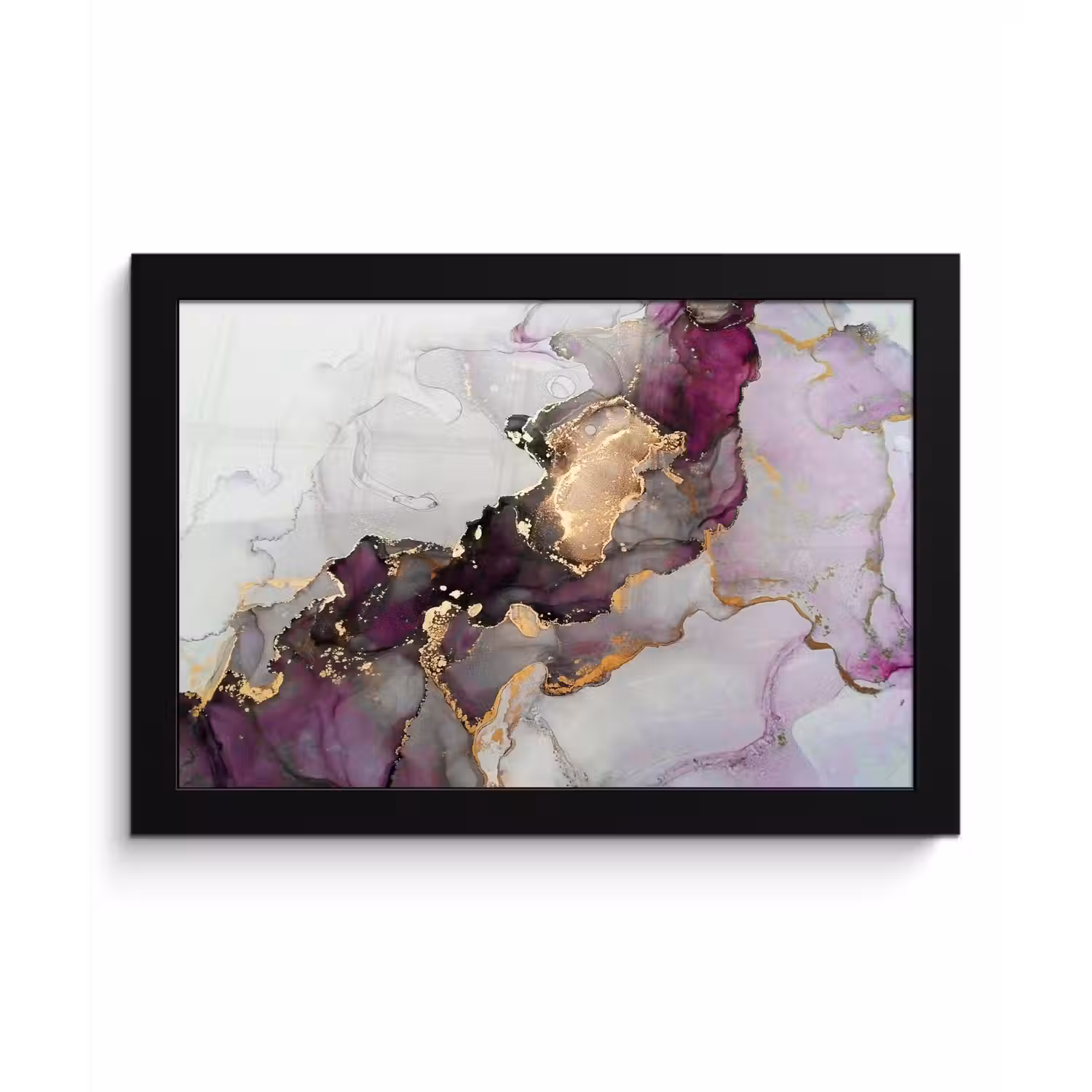Marmer - Abstract - Goud - Paars fotolijst zwart zonder passe partout klein -3d