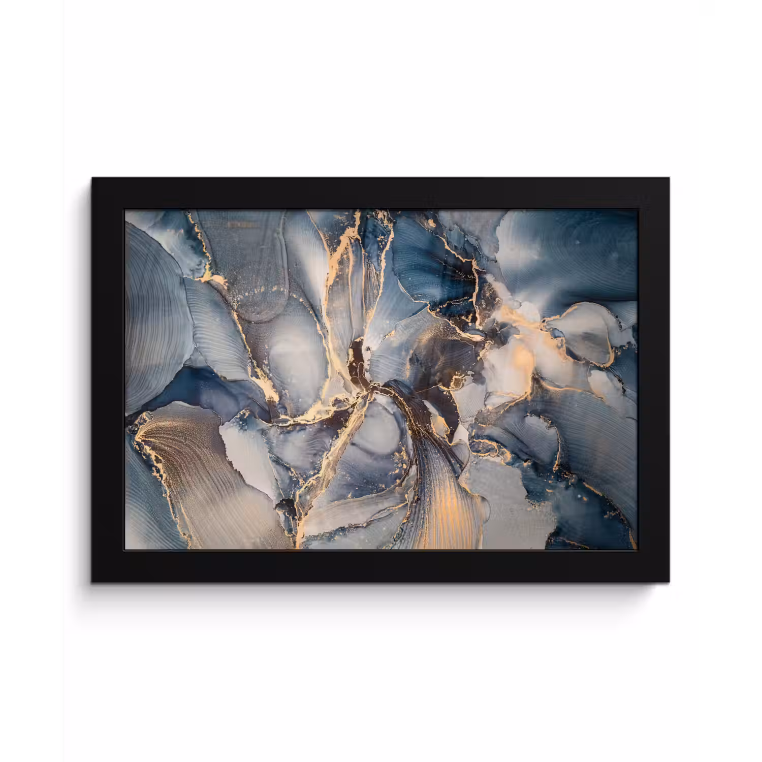 Marmer - Grijs - Blauw - Luxe - Goud fotolijst zwart zonder passe partout klein -3d