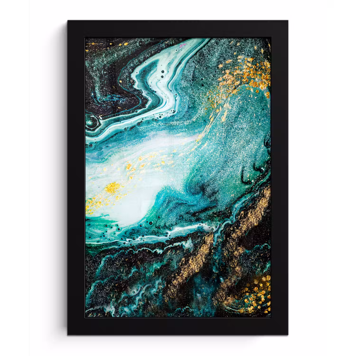 Marmerlook - Blauw - Goud - Glitter - Luxe - Marmer fotolijst zwart zonder passe partout klein -3d