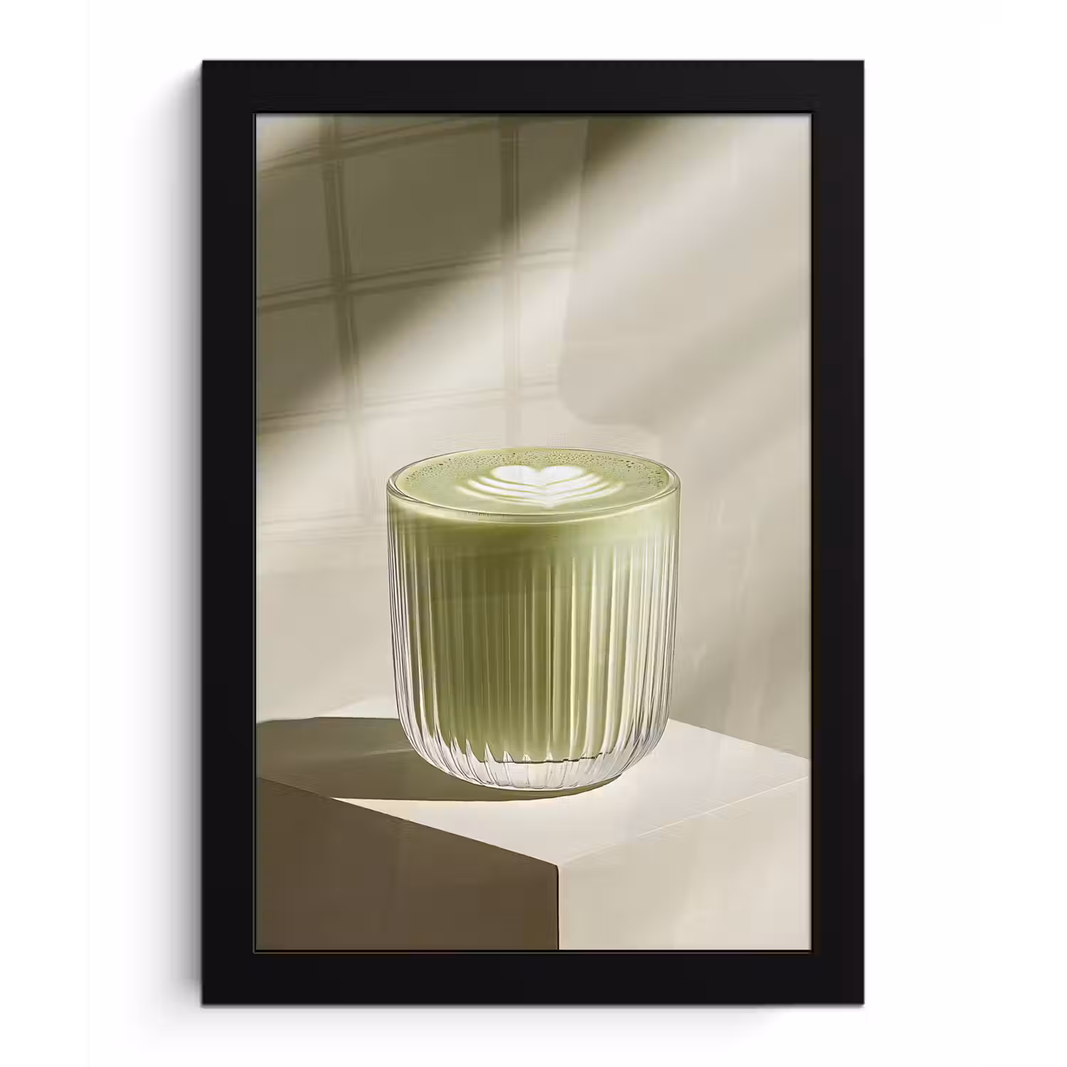 Matcha - Glas - Groen - Minimalistisch fotolijst zwart zonder passe partout klein -3d
