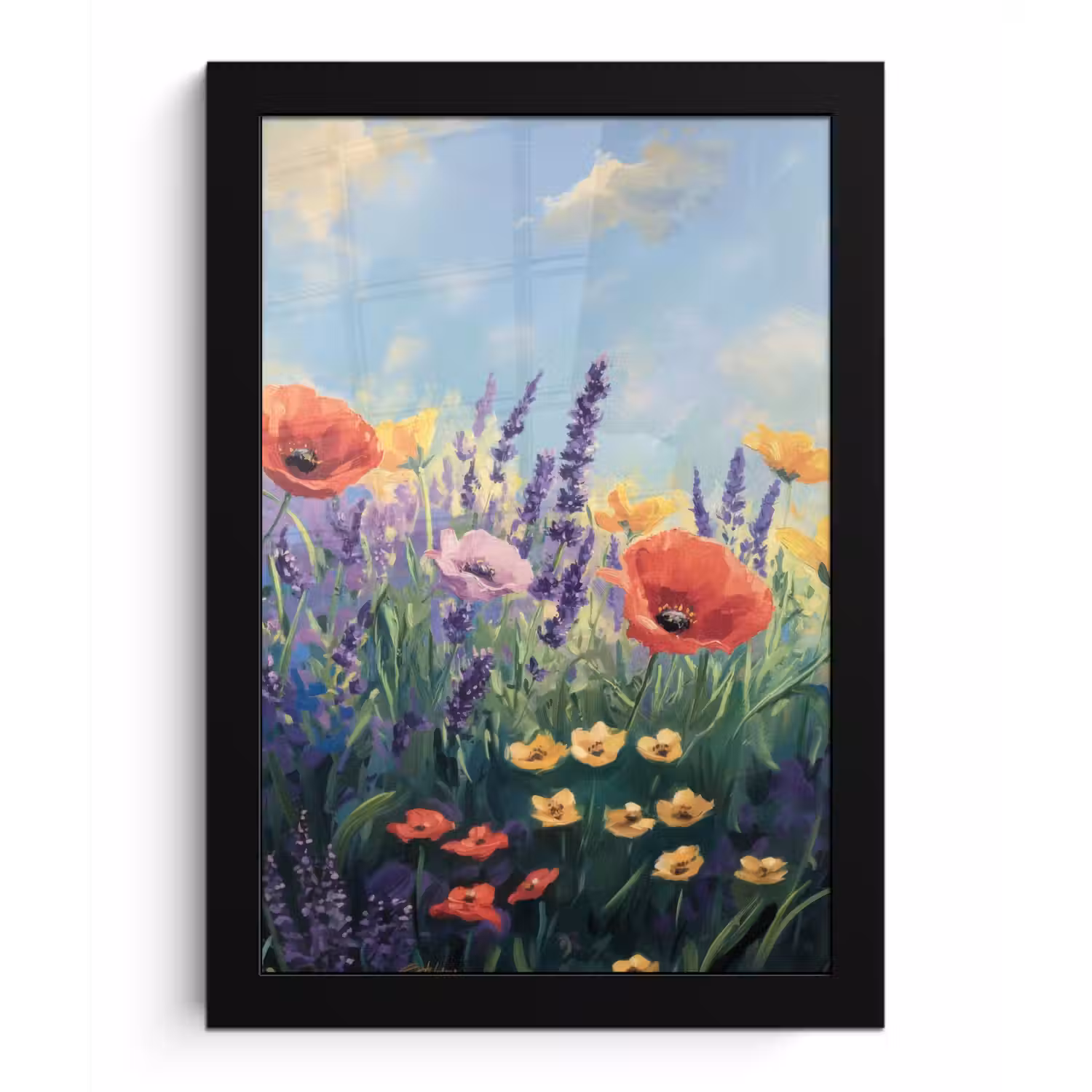Weide - Bloemen - Kleurrijk fotolijst zwart zonder passe partout klein -3d