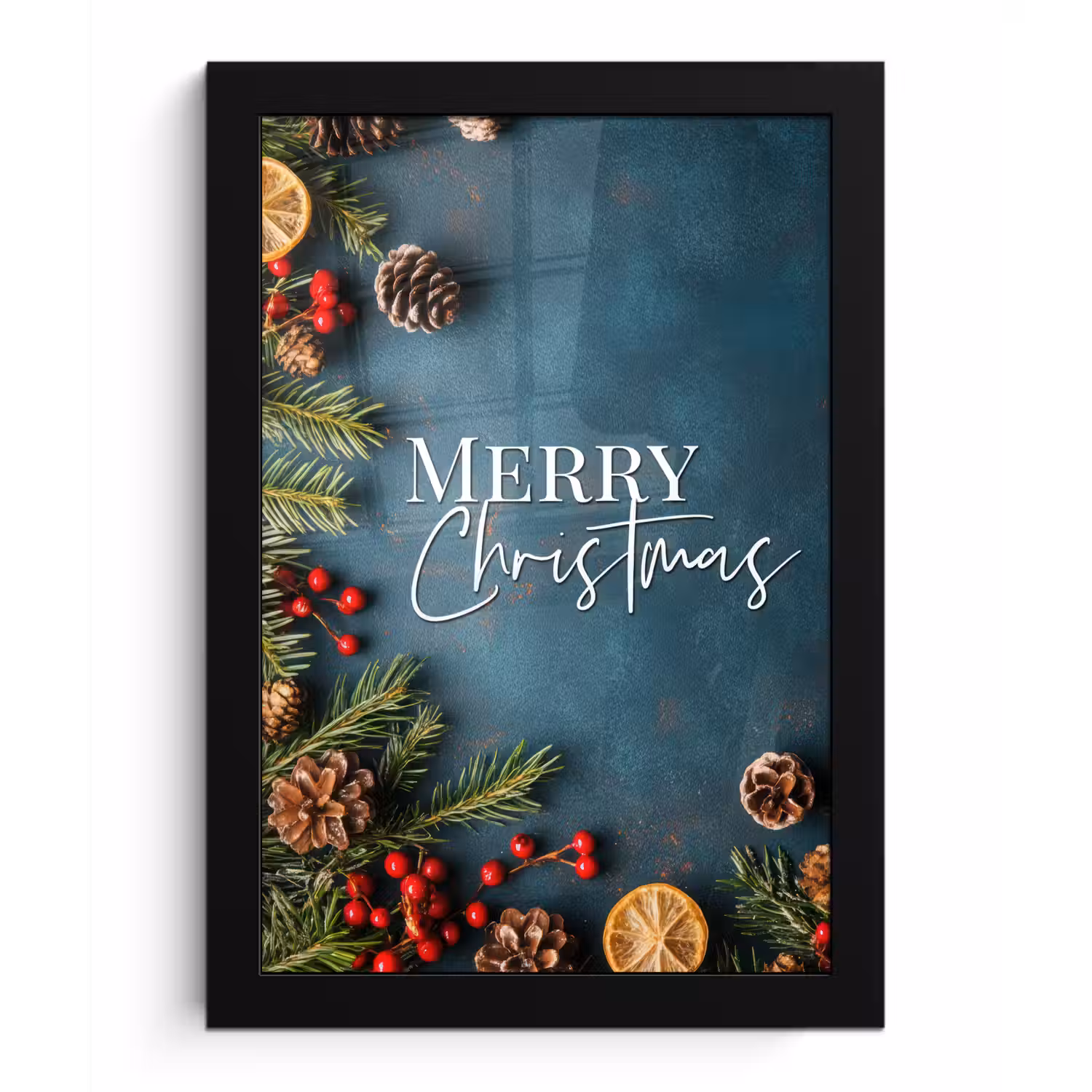 Merry Christmas - Blauw - Kerst - Winter fotolijst zwart zonder passe partout klein -3d