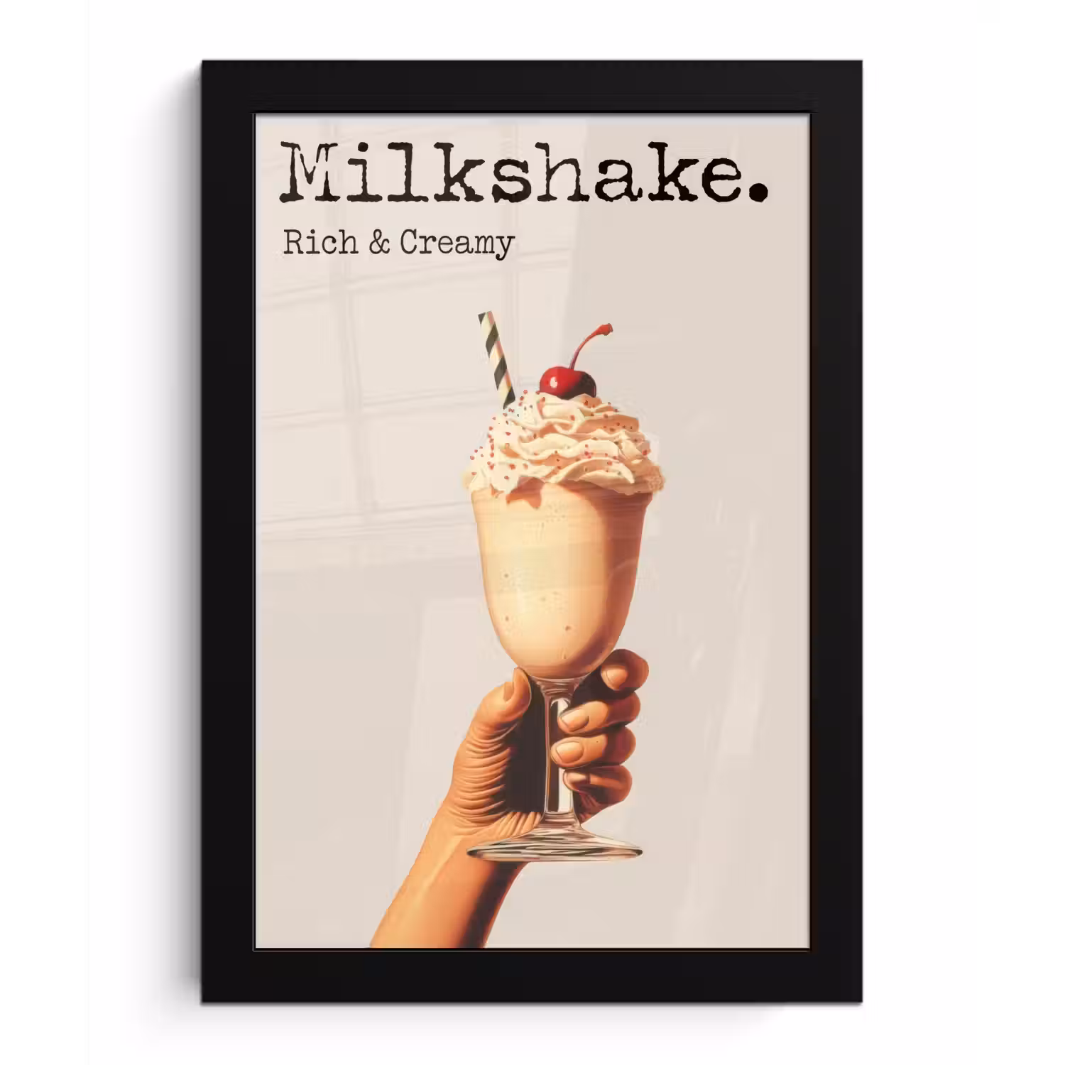 Milkshake - Kers - Rietje fotolijst zwart zonder passe partout klein -3d