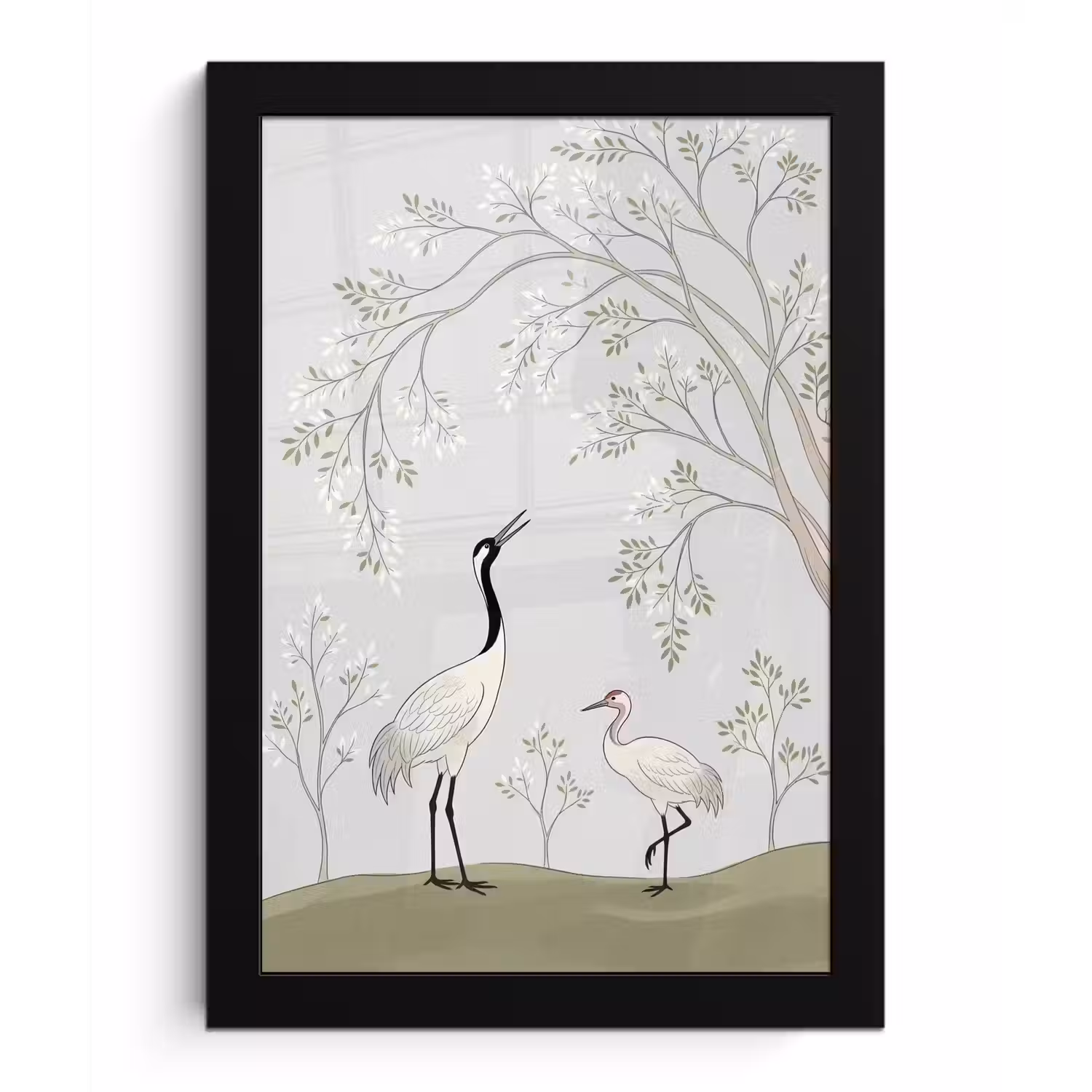 Minimalistisch - Kraanvogels - Blauw fotolijst zwart zonder passe partout klein -3d