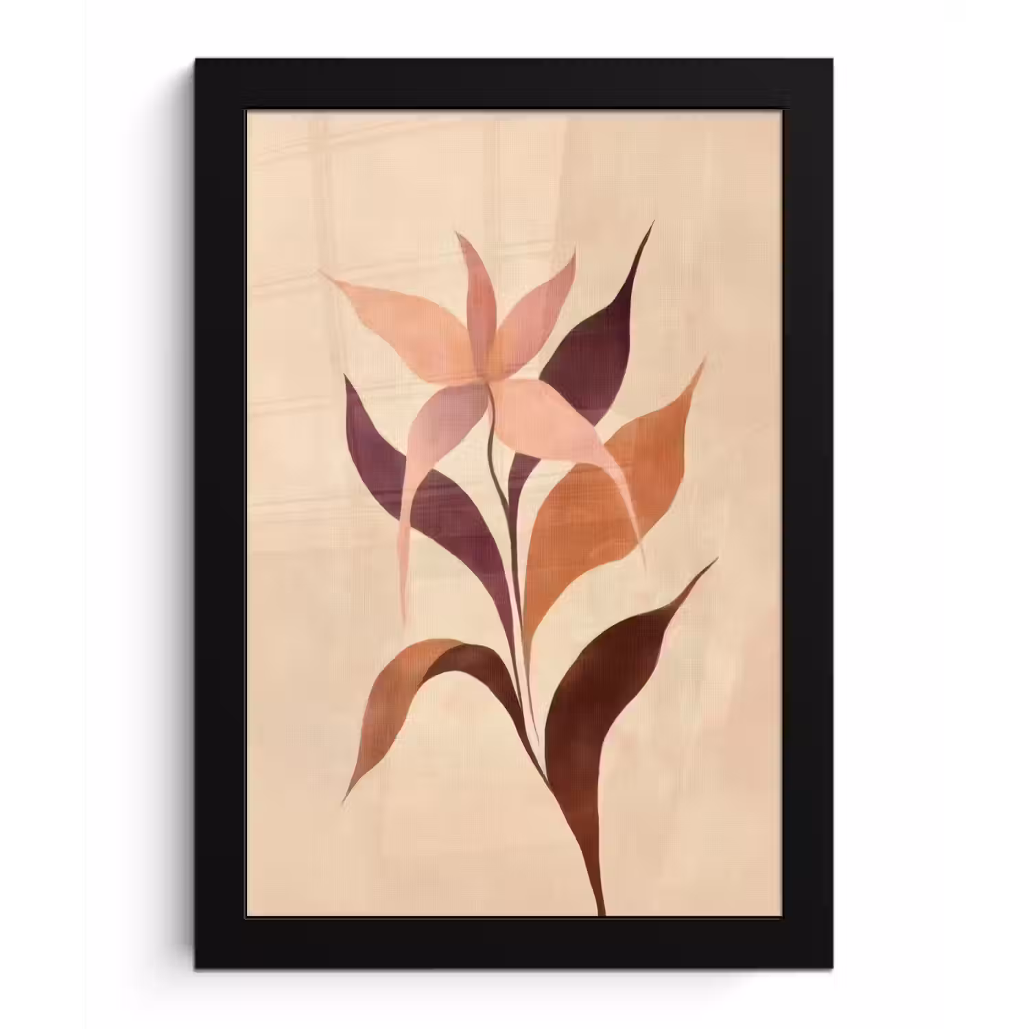 Minimalistisch - Bloem - Bladeren - Beige fotolijst zwart zonder passe partout klein -3d
