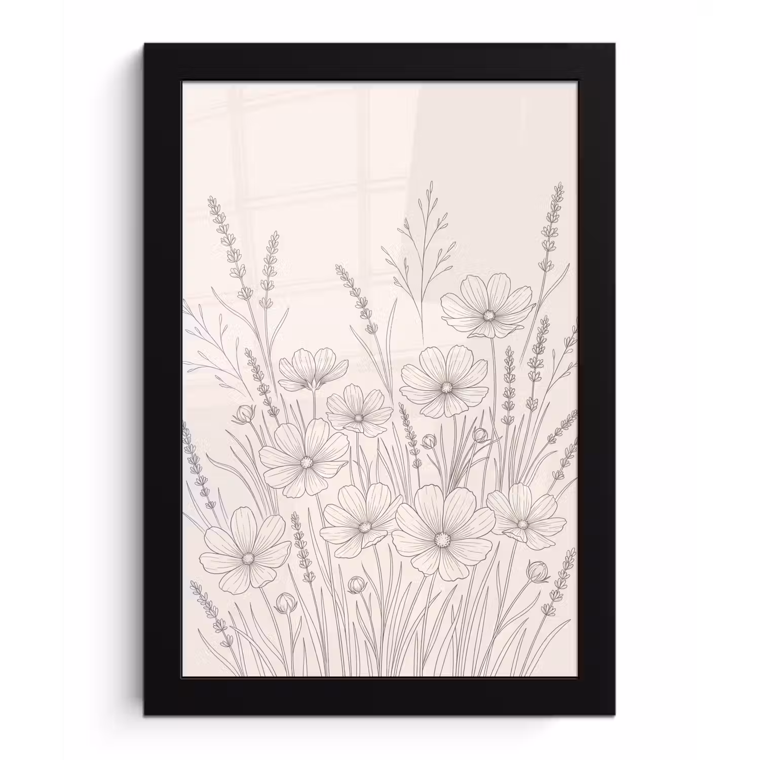 Minimalistisch - Modern - Bloemen - Beige fotolijst zwart zonder passe partout klein -3d