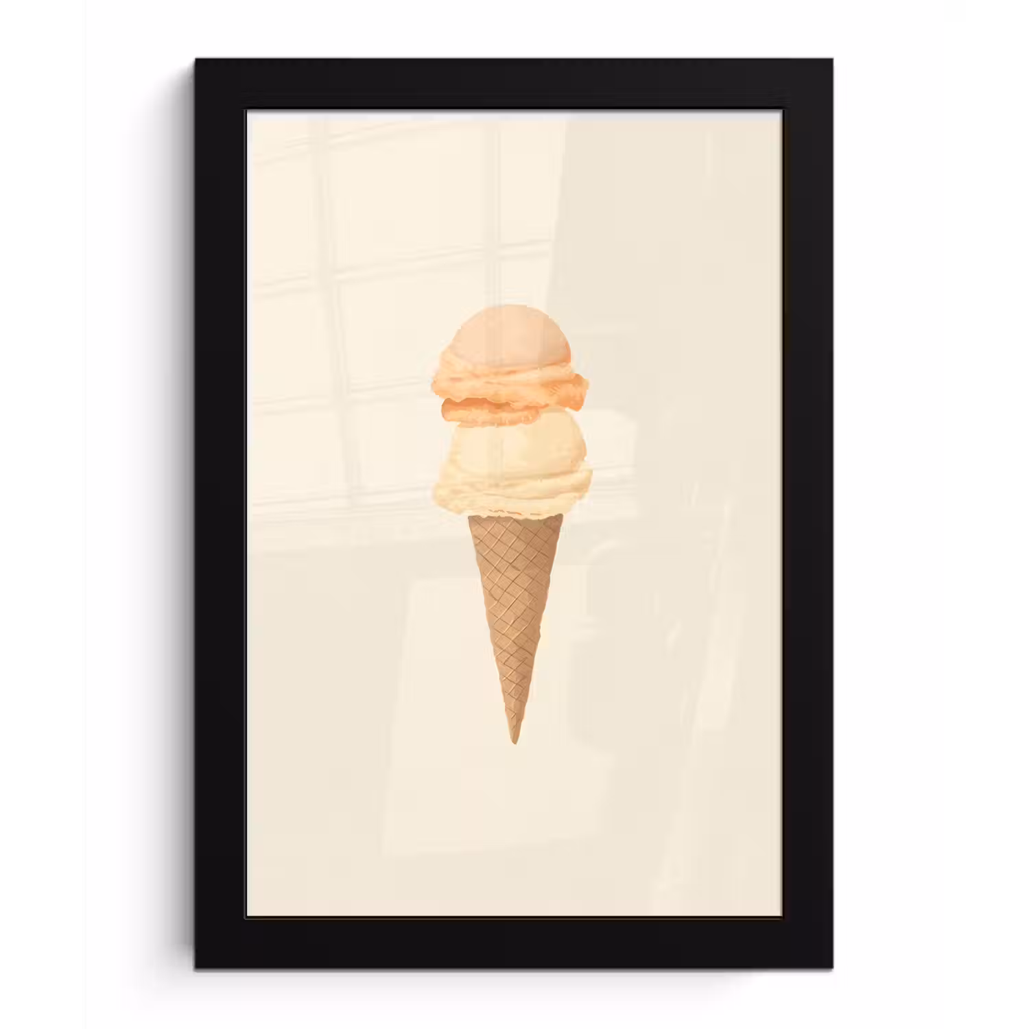 Minimalistisch - Schepijs - Hoorntje - Beige fotolijst zwart zonder passe partout klein -3d