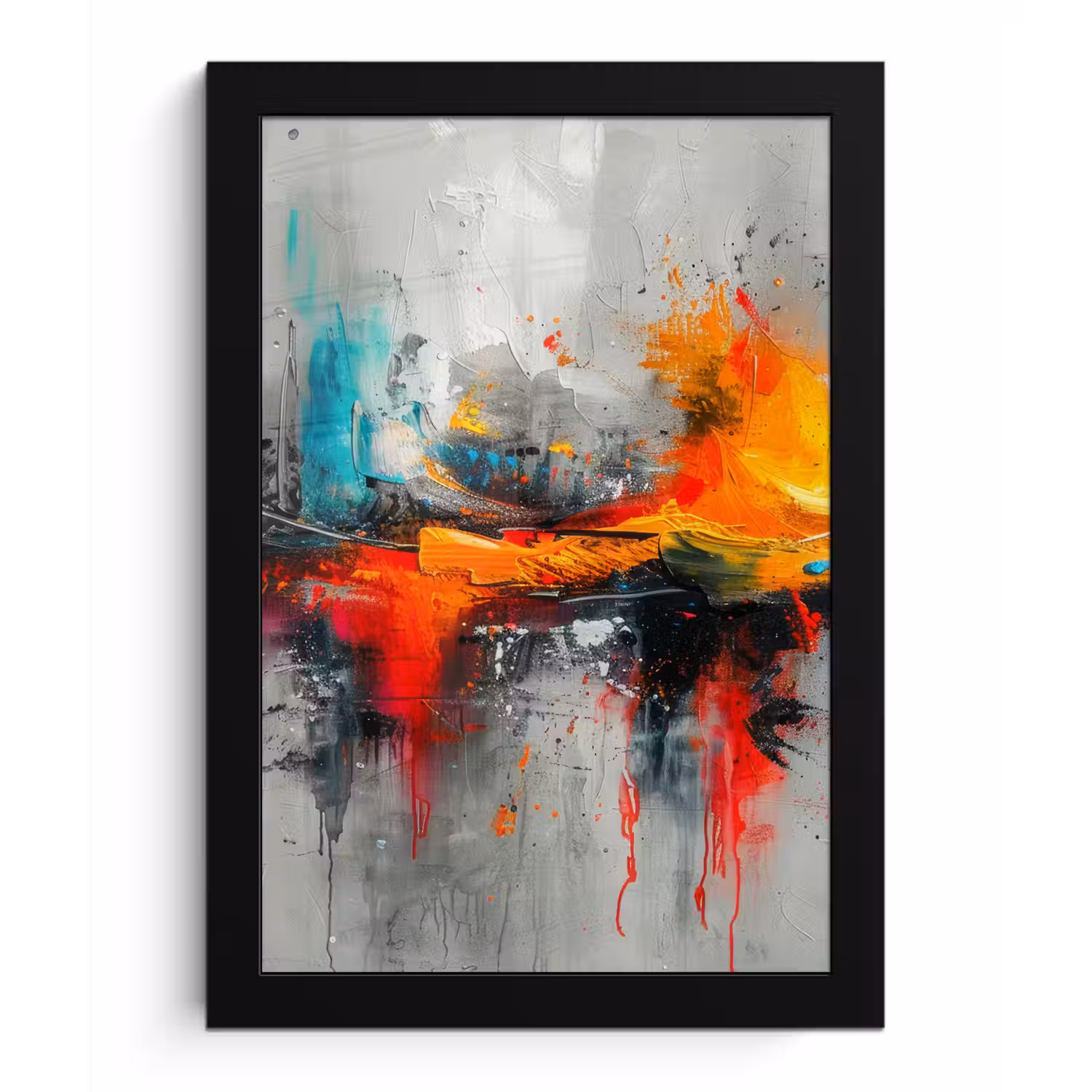 Moderne kunst - Oranje - Grijs - Abstract fotolijst zwart zonder passe partout klein -3d