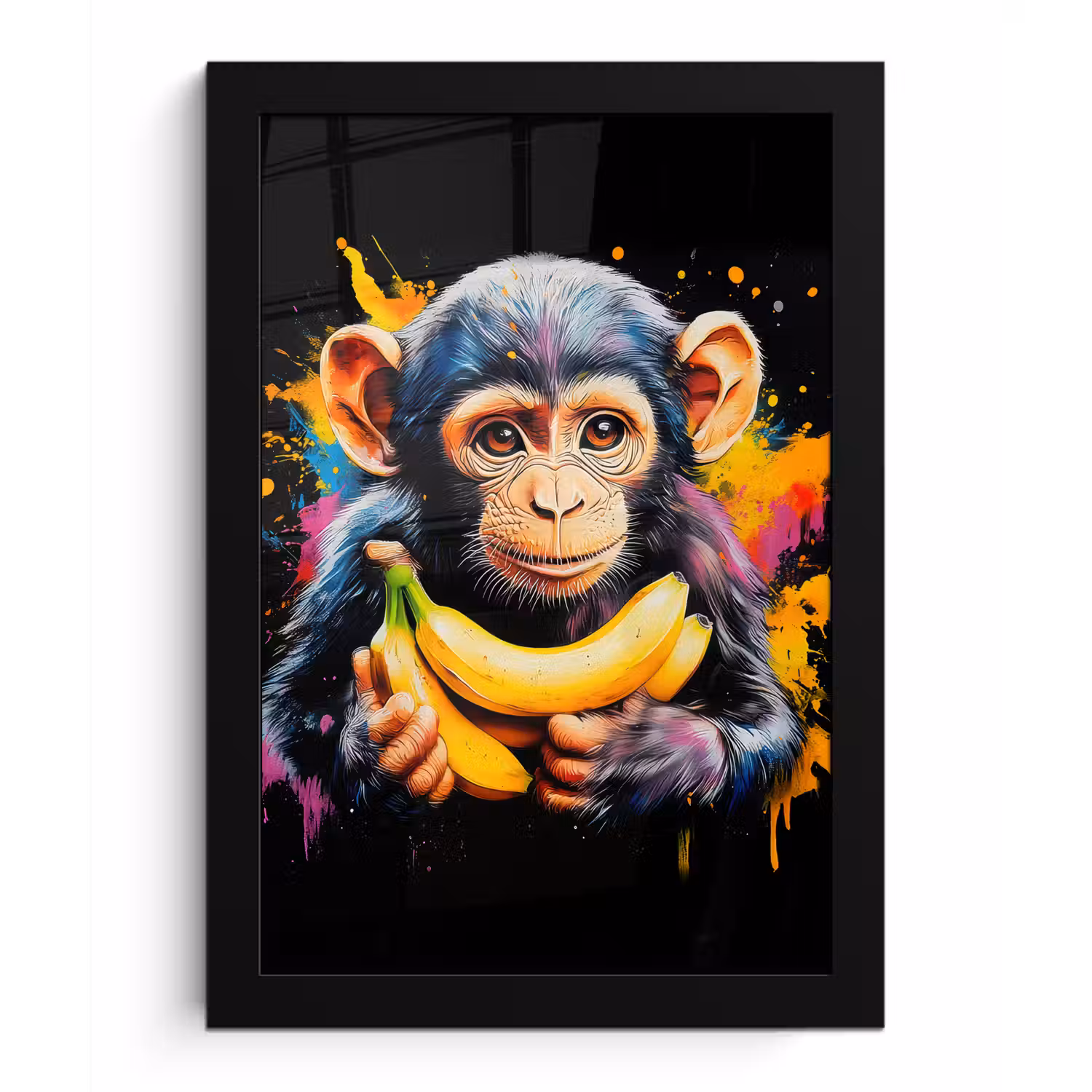 Aap - Graffiti - Kleurrijk - Bananen - Modern fotolijst zwart zonder passe partout klein -3d