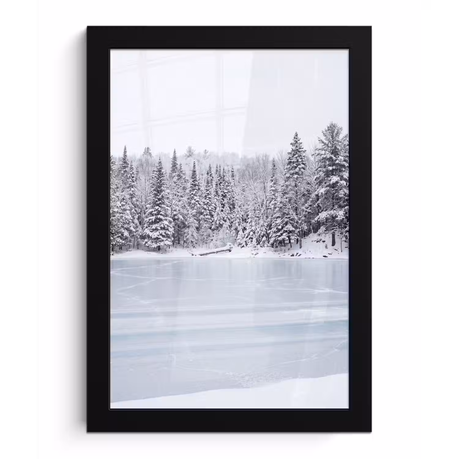 Meer - Dennen - IJs - Winter - Rustgevend fotolijst zwart zonder passe partout klein -3d