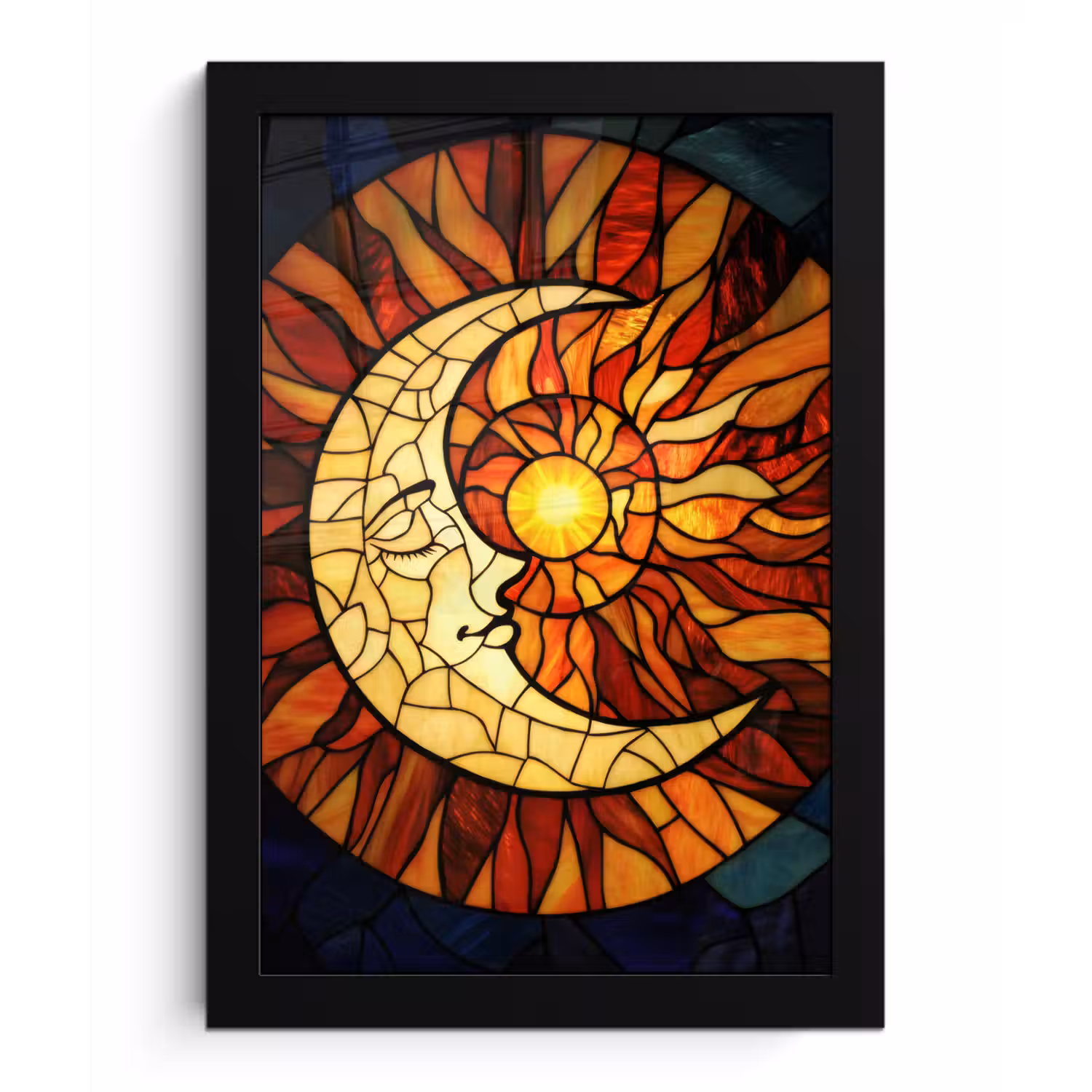 Mozaïek - Glas - Maan - Donkerblauw fotolijst zwart zonder passe partout klein -3d