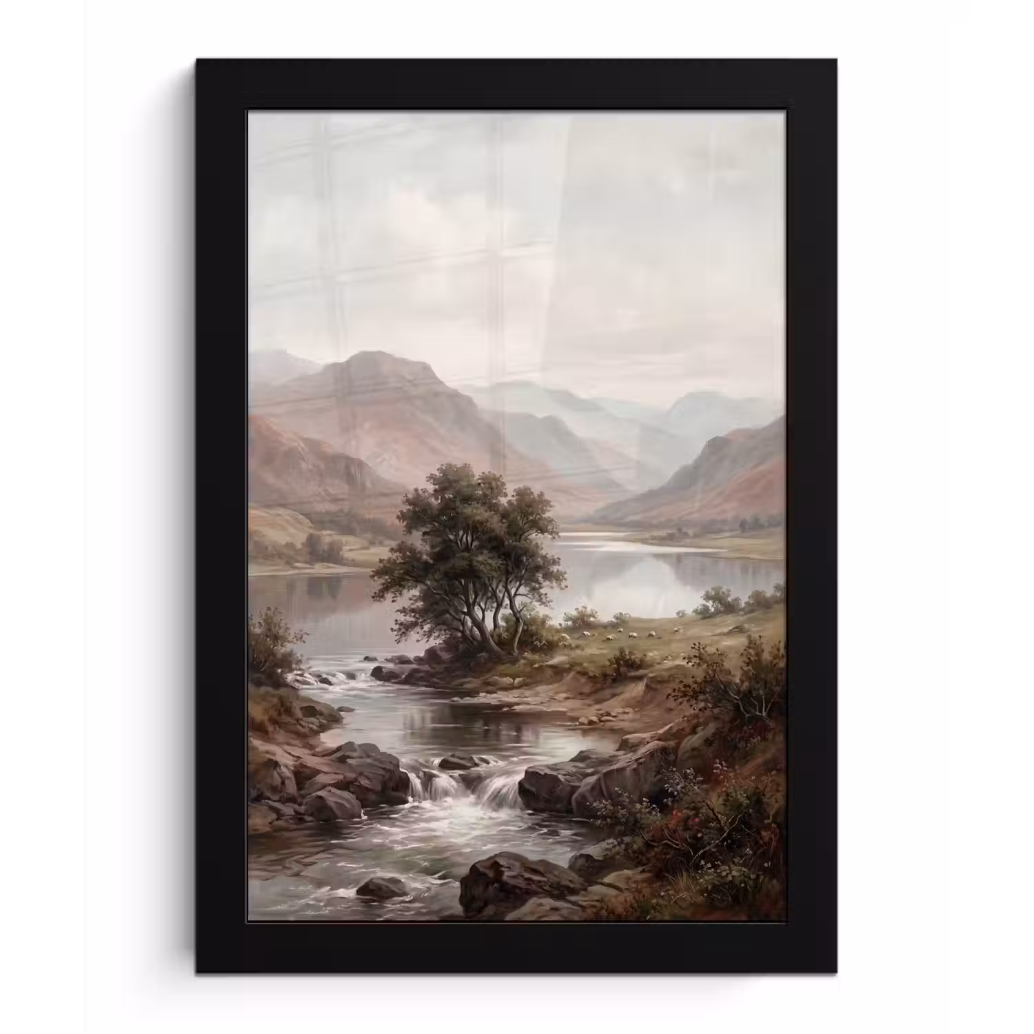 Berglandschap - Meer - Bergen - Vallei - Klassiek fotolijst zwart zonder passe partout klein -3d
