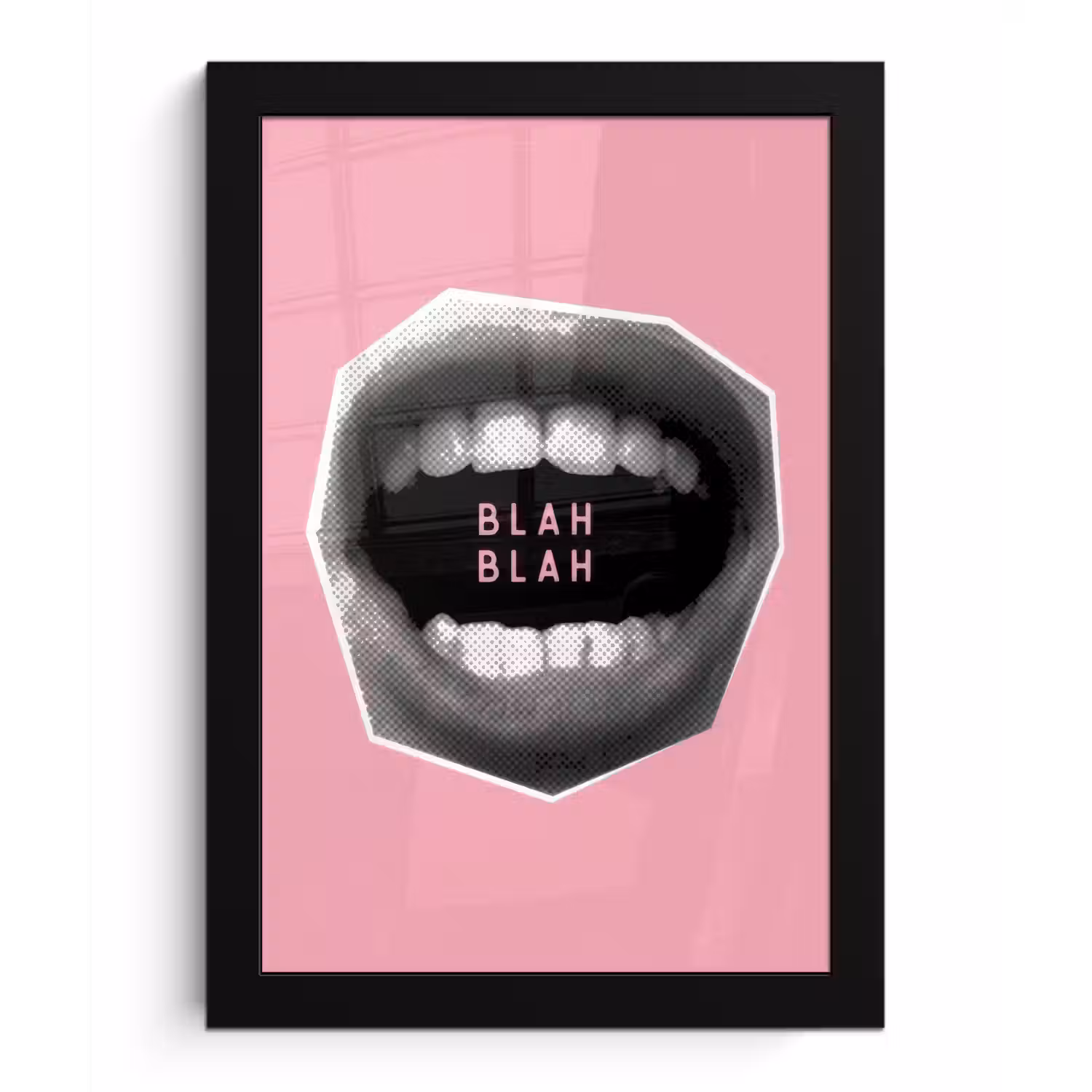 Mond - BLAH BLAH - Roze fotolijst zwart zonder passe partout klein -3d