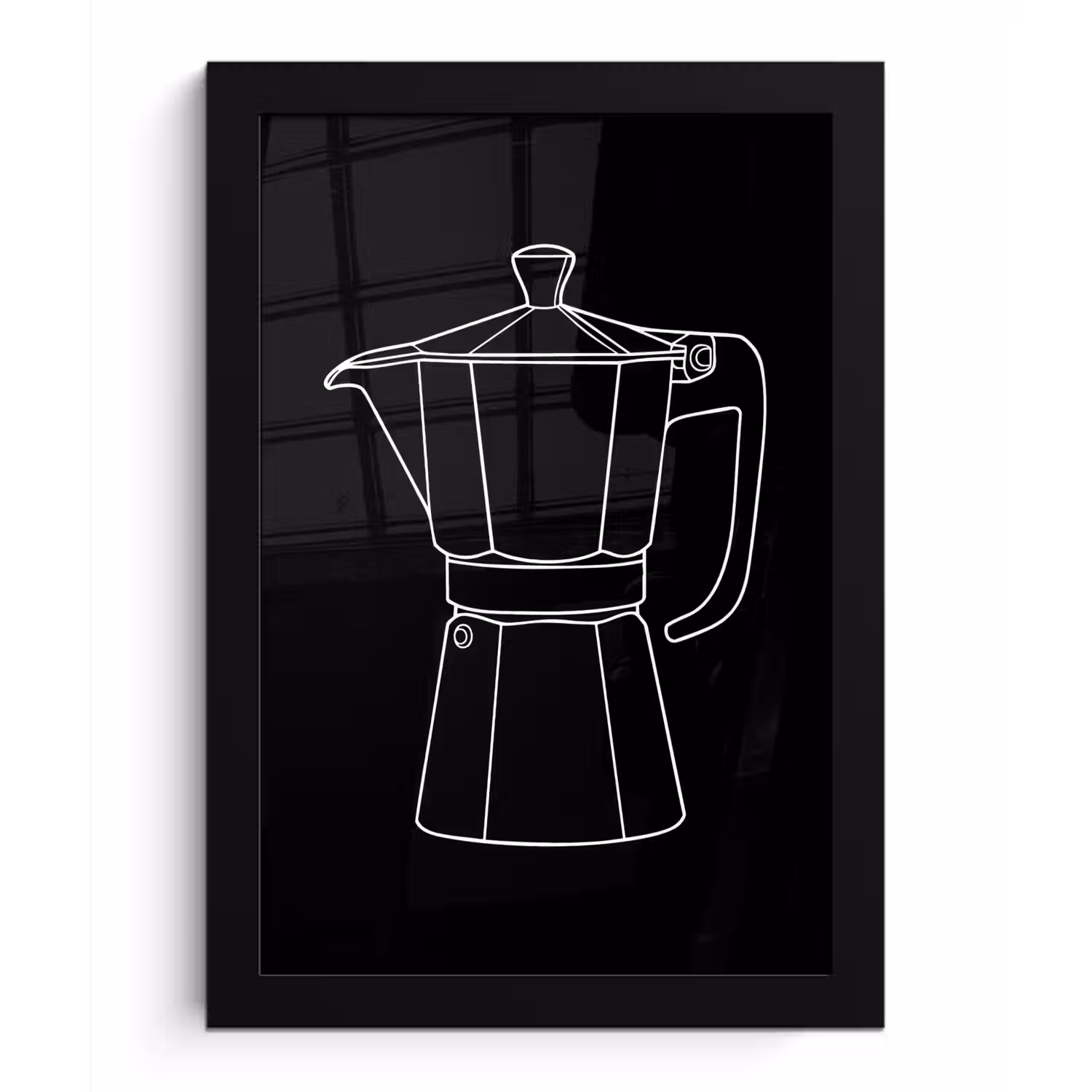 Mokkapot - Zwart - Wit - Lijntekening fotolijst zwart zonder passe partout klein -3d