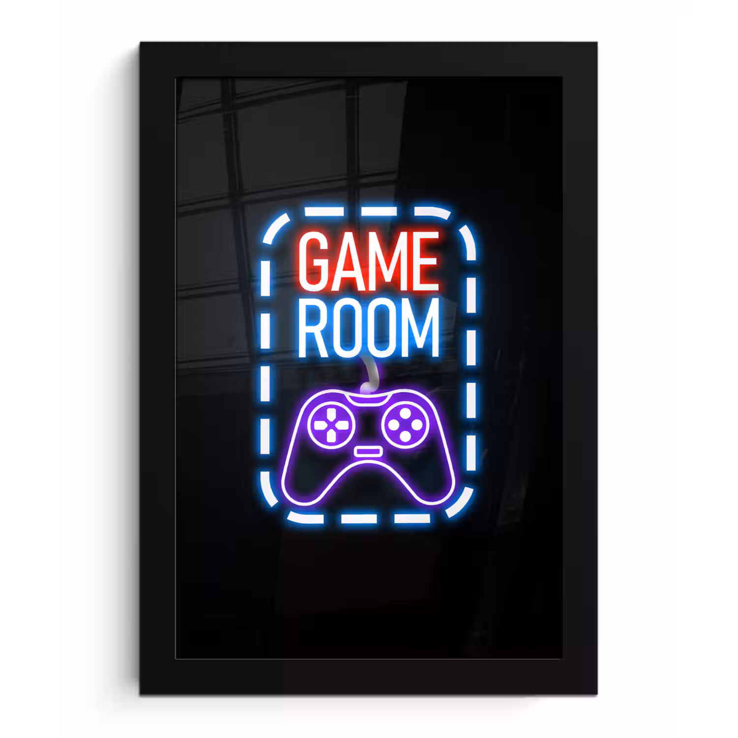 Neon - Quotes - Game room - Controller - Zwart fotolijst zwart zonder passe partout klein -3d
