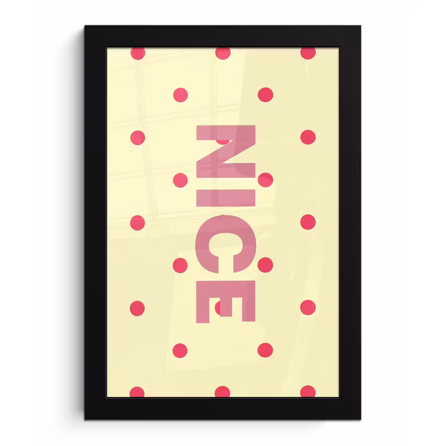 Nice - Stippen - Roze - Geel fotolijst zwart zonder passe partout klein -3d