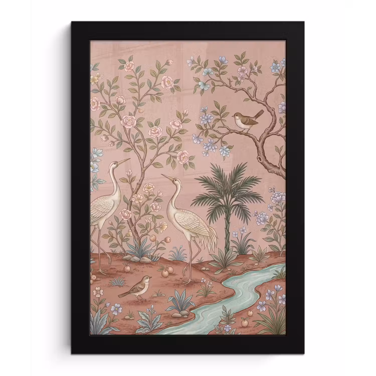 Nostalgisch - Reigers - Roze fotolijst zwart zonder passe partout klein -3d