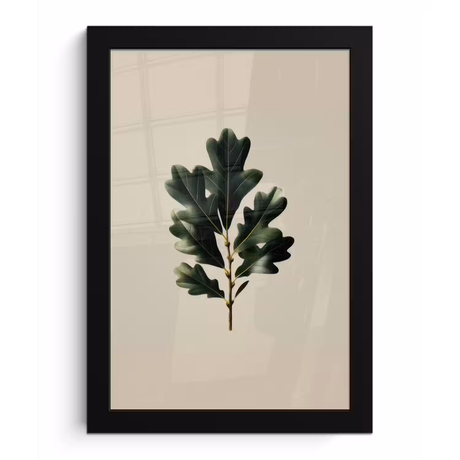 Eikenbladeren - Beige - Groen - Golvende randen fotolijst zwart zonder passe partout klein -3d