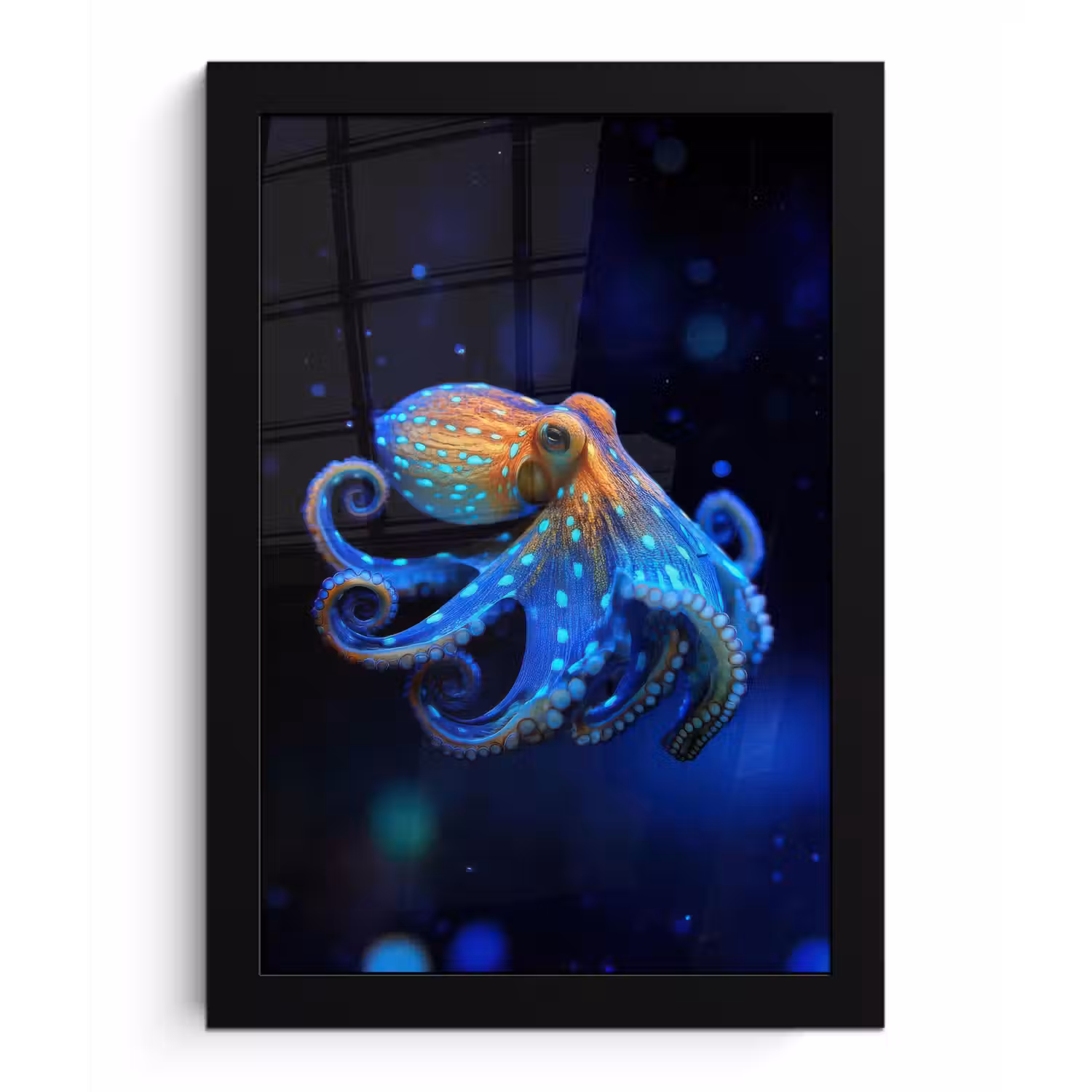 Octopus - Stippen - Blauw - Zee fotolijst zwart zonder passe partout klein -3d