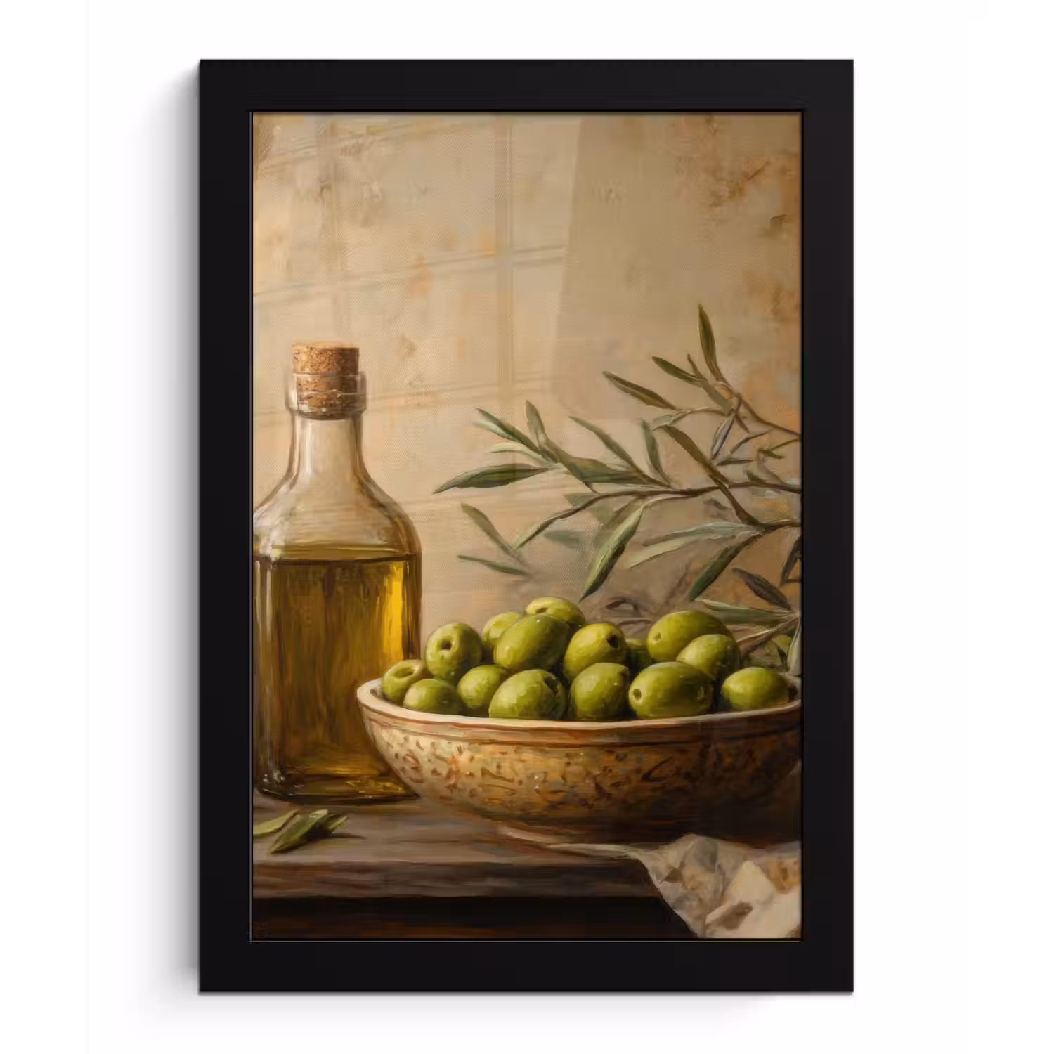 Olijven - Stilleven - Vintage fotolijst zwart zonder passe partout klein -3d