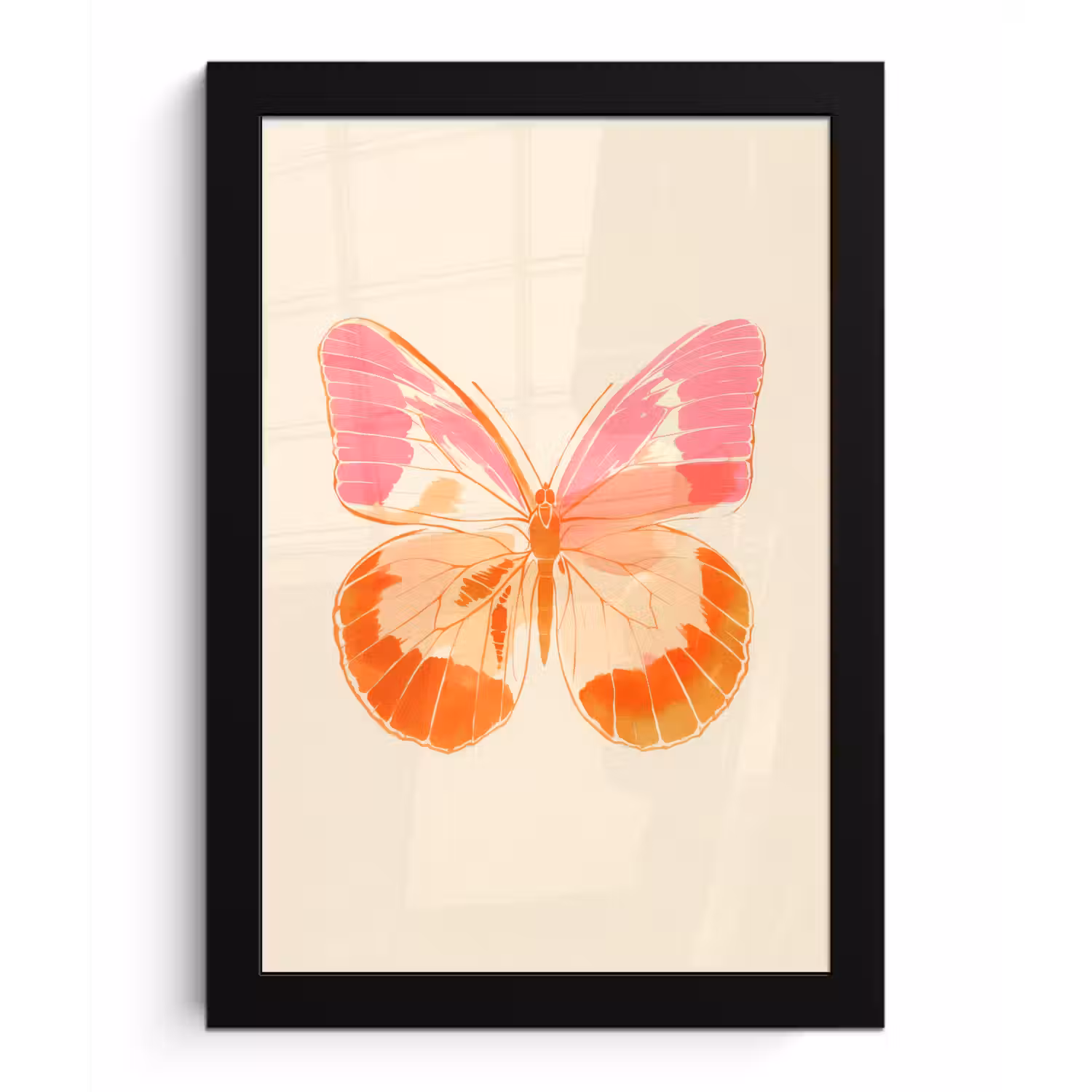 Oranje - Vlinder - Minimalistisch fotolijst zwart zonder passe partout klein -3d