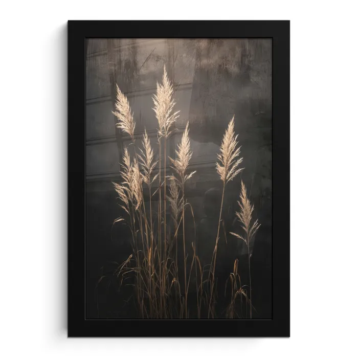 Siergras - Pluimen - Verlichting - Zwart fotolijst zwart zonder passe partout klein -3d