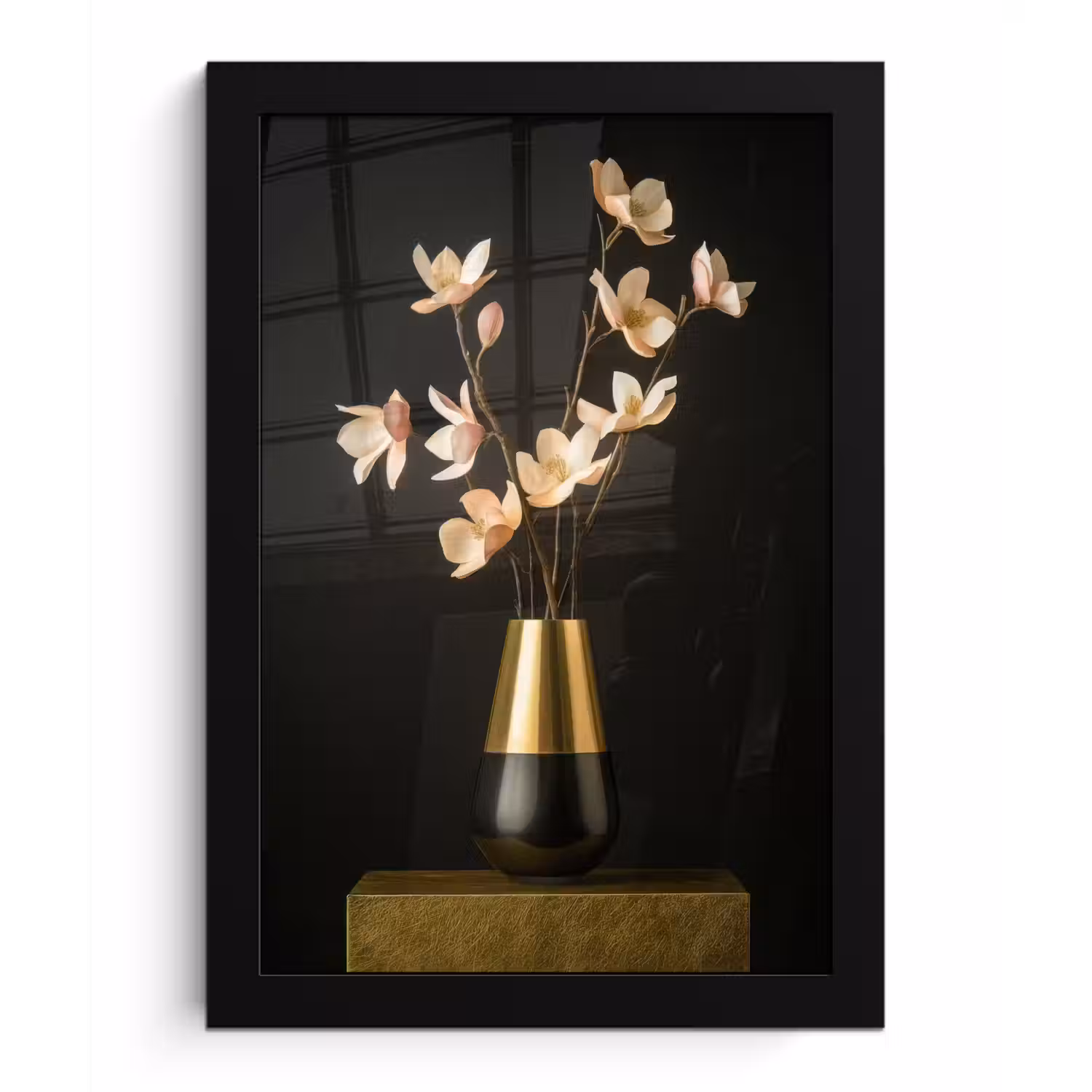 Sierlijk - Boeket - Goud - Vaas fotolijst zwart zonder passe partout klein -3d