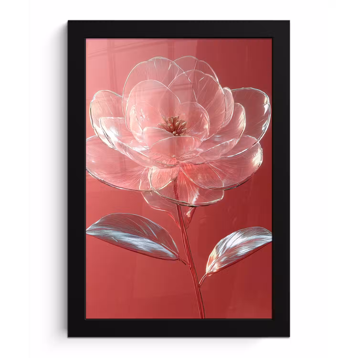 Sierlijk - Bloem - Roze - Glazen fotolijst zwart zonder passe partout klein -3d