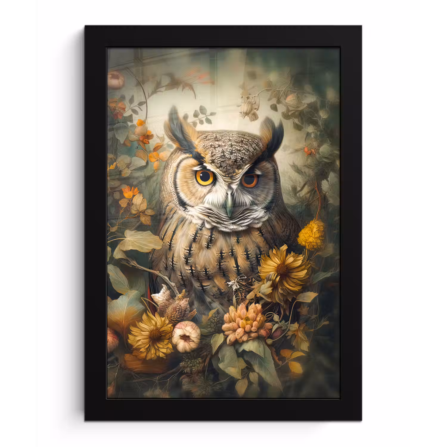 Uil - Vogels - Bloemen - Natuur fotolijst zwart zonder passe partout klein -3d