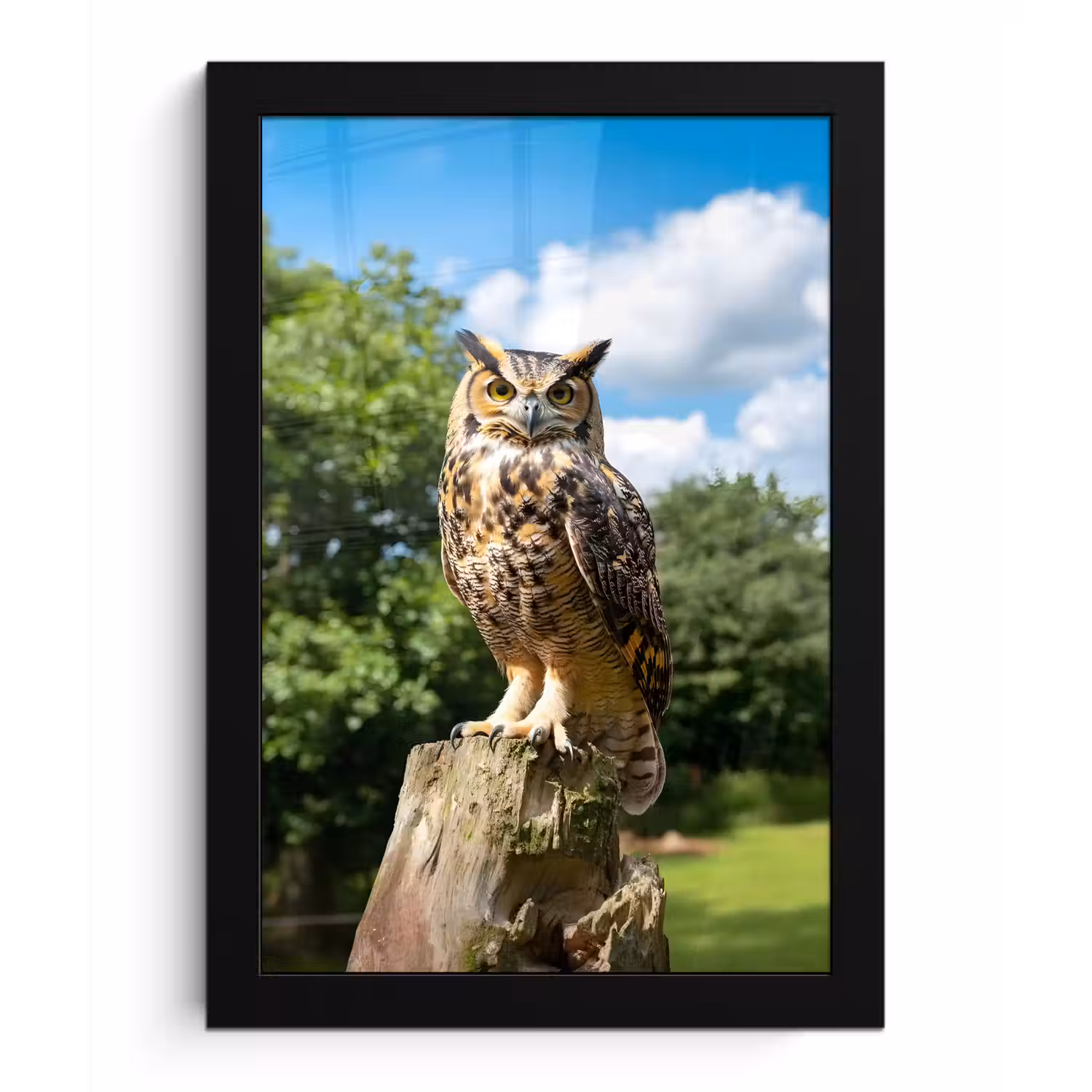 Uil - Boomstronk - Bos - Lucht fotolijst zwart zonder passe partout klein -3d