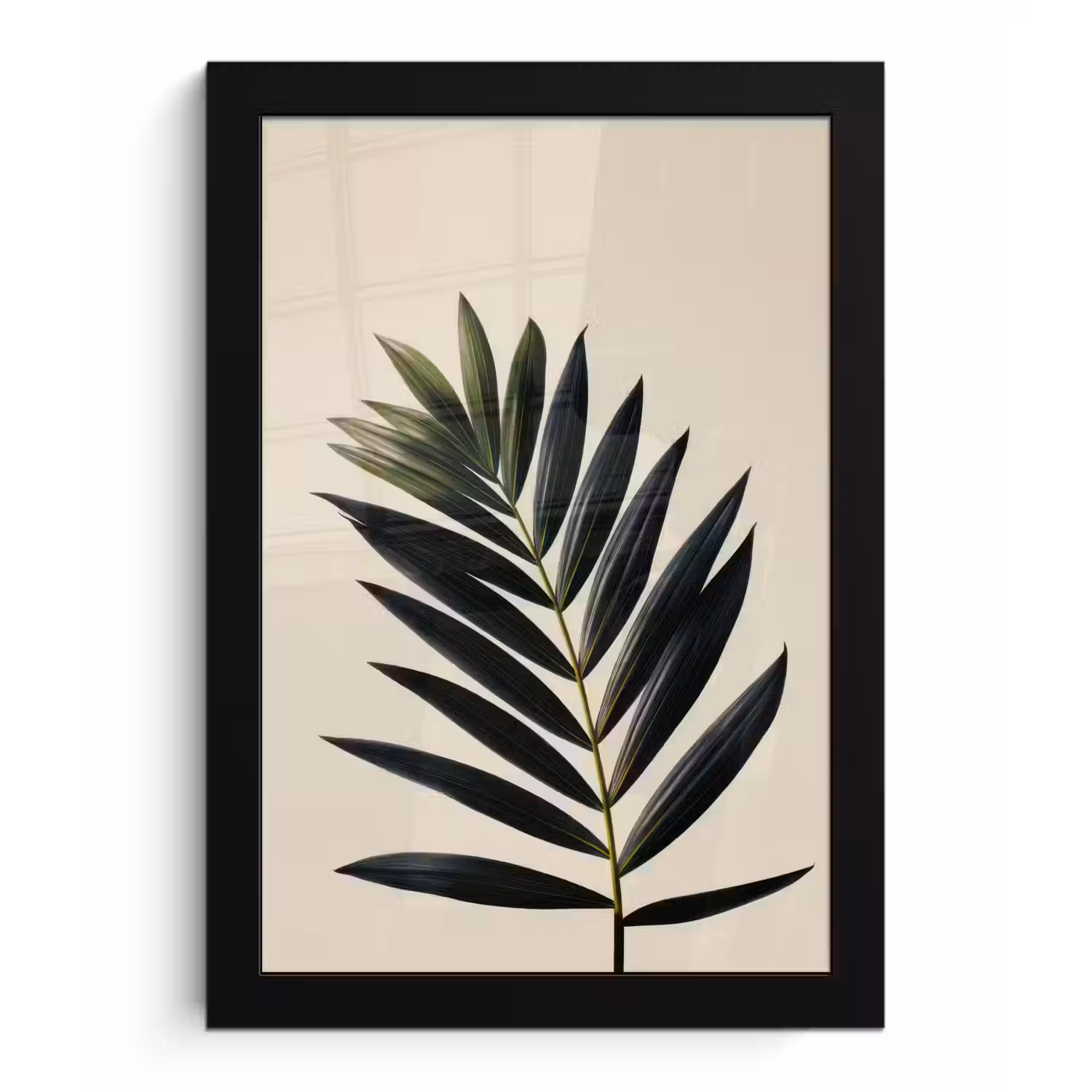 Palmblad - Donkere bladen - Subtiel fotolijst zwart zonder passe partout klein -3d