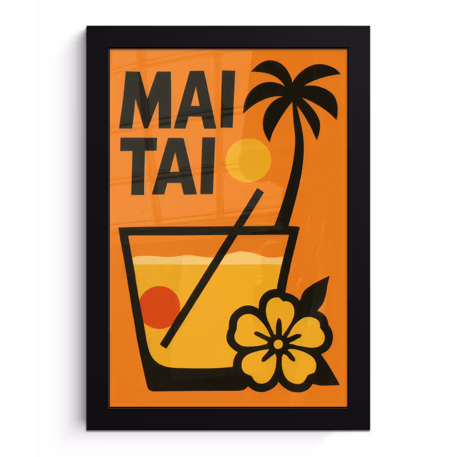Palmboom - Bloem - Art - Drink fotolijst zwart zonder passe partout klein -3d