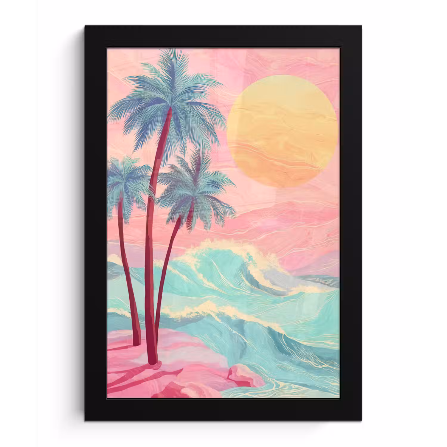 Palmbomen - Golven - Zee fotolijst zwart zonder passe partout klein -3d
